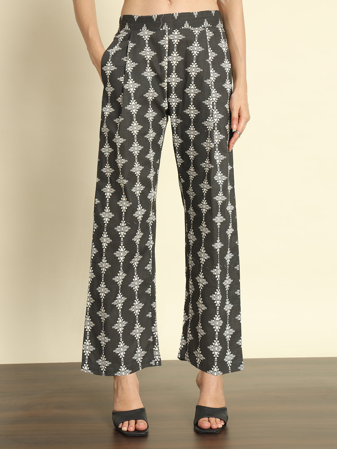 Black Tribal Print Lapel Collar Co-ords