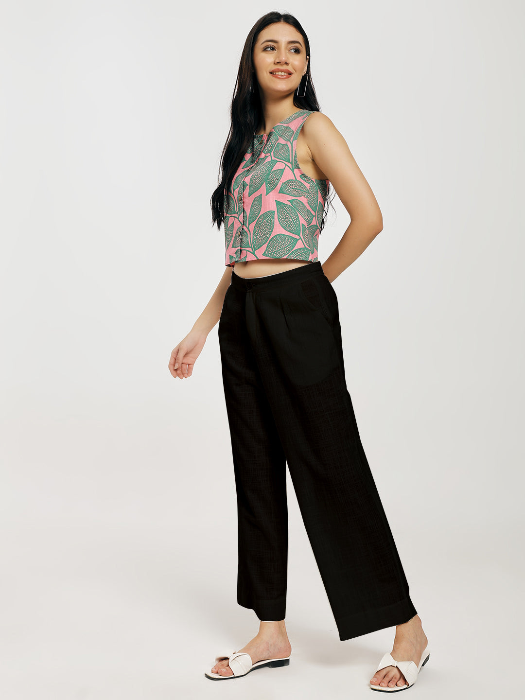Leafy Pink Cross Back Top