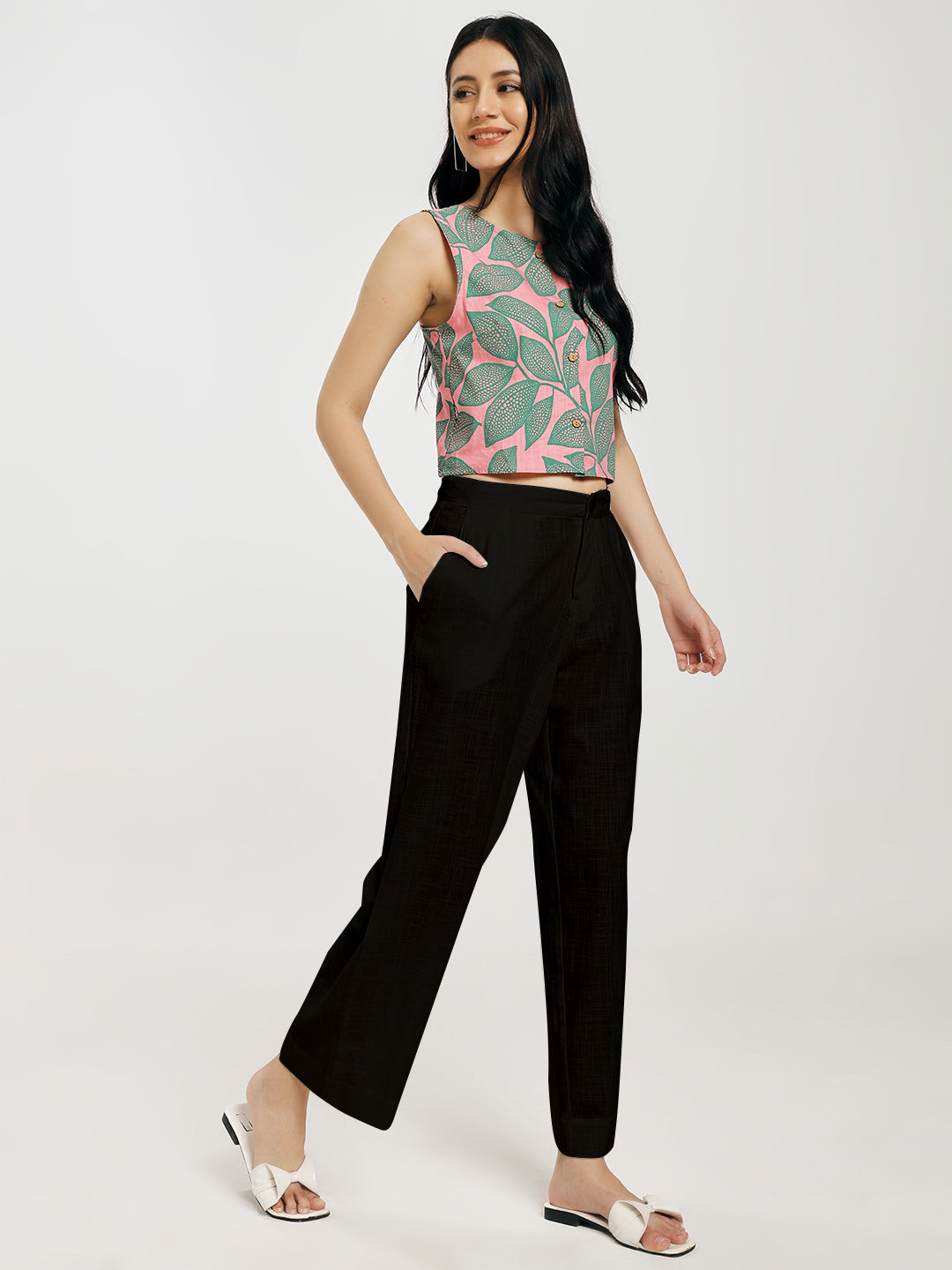Leafy Pink Cross Back Top