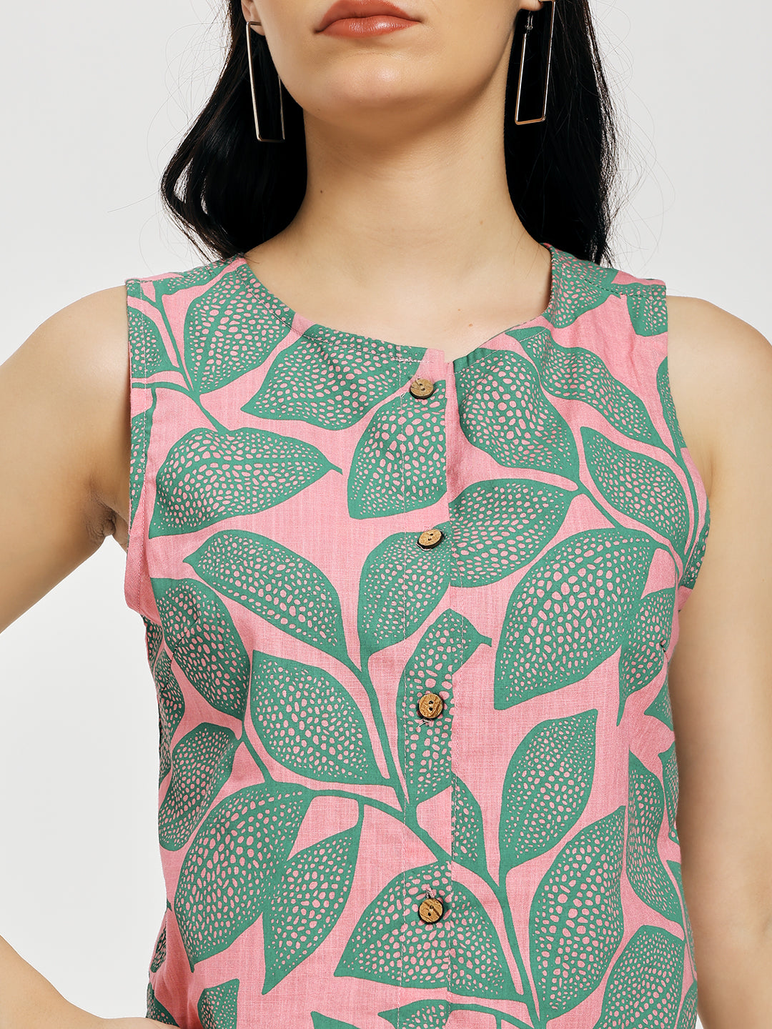 Leafy Pink Cross Back Top