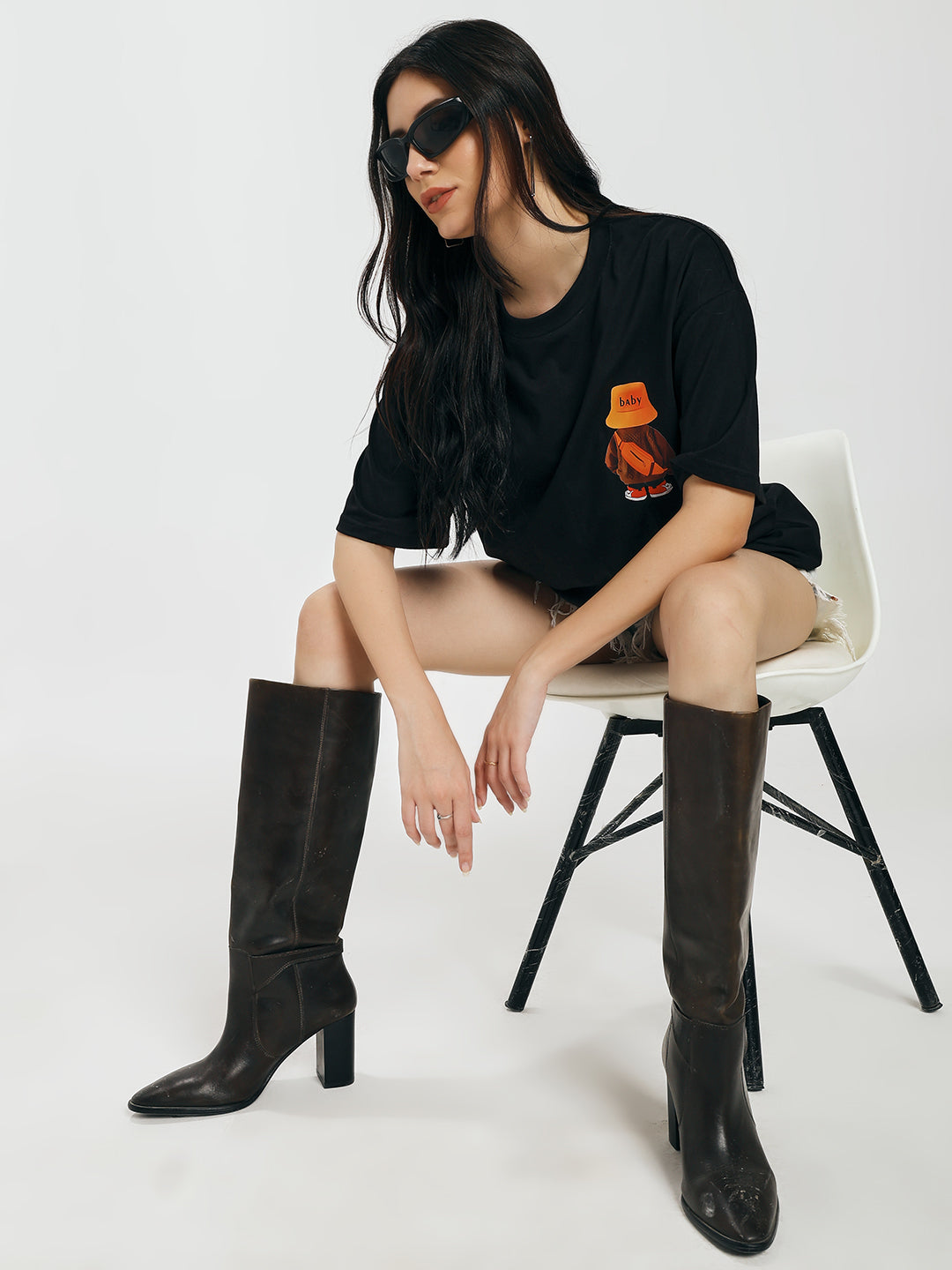 Printed Black Oversized T-Shirt