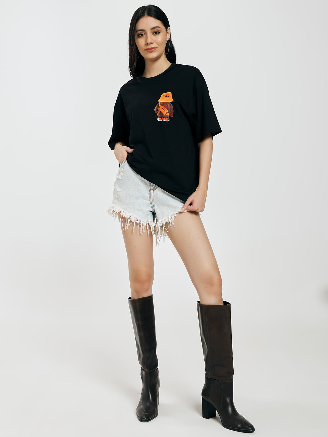 Printed Black Oversized T-Shirt