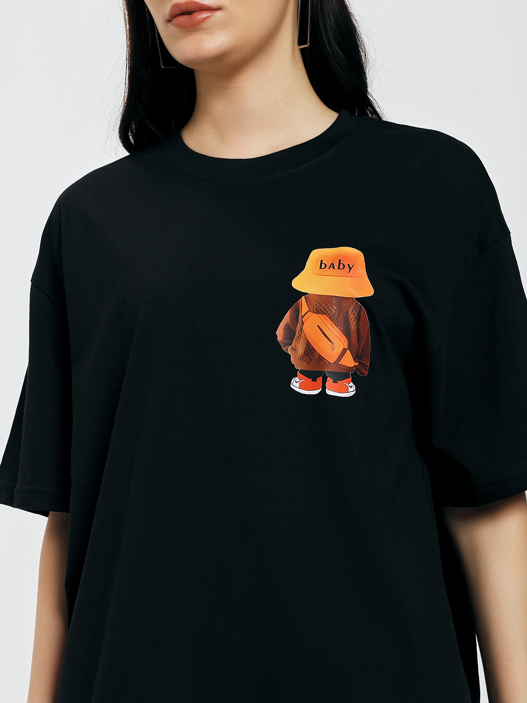 Printed Black Oversized T-Shirt
