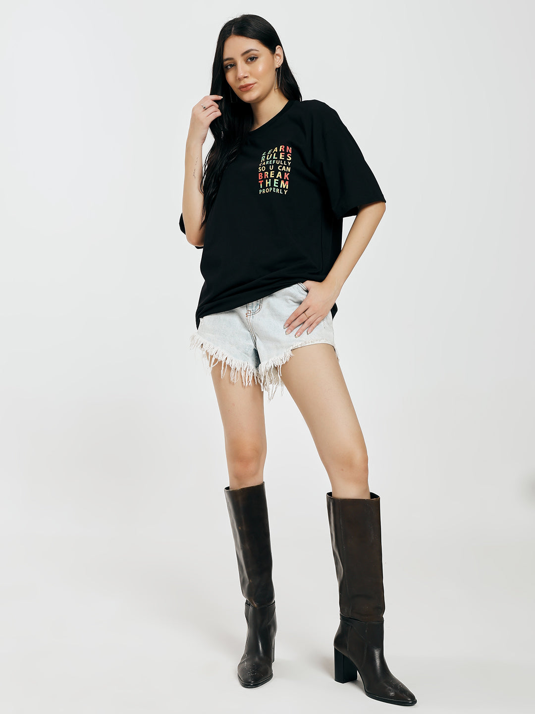 Learn Rules Printed Black Oversized T-Shirt
