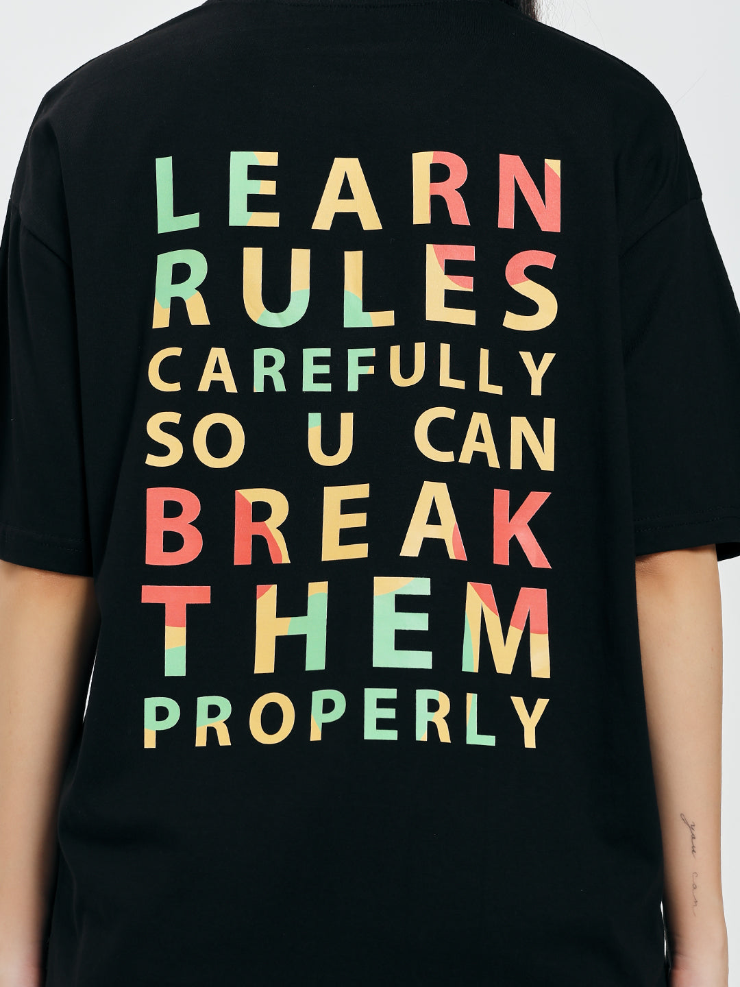 Learn Rules Printed Black Oversized T-Shirt