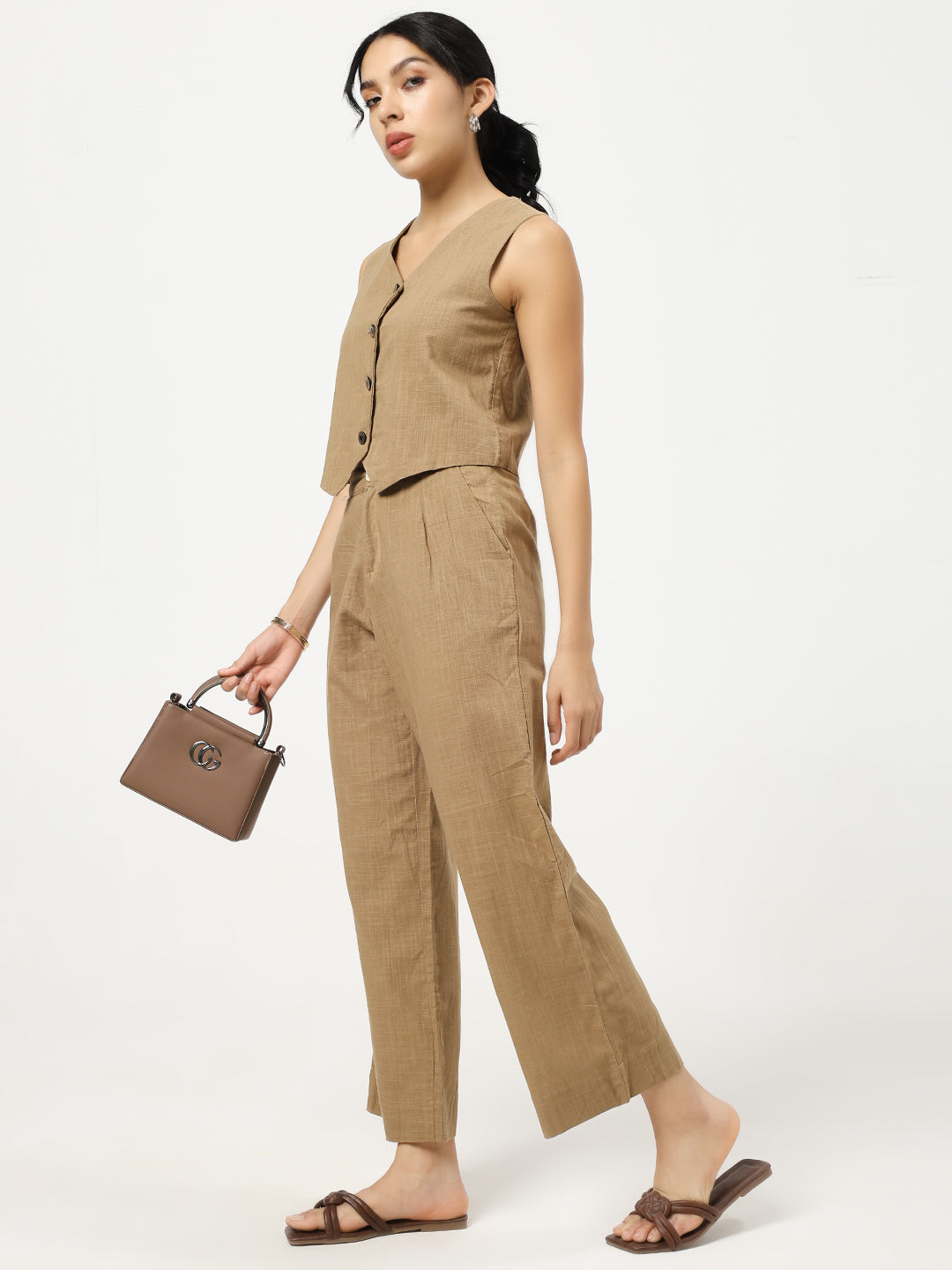 Brown - Linen Blend Waistcoat
