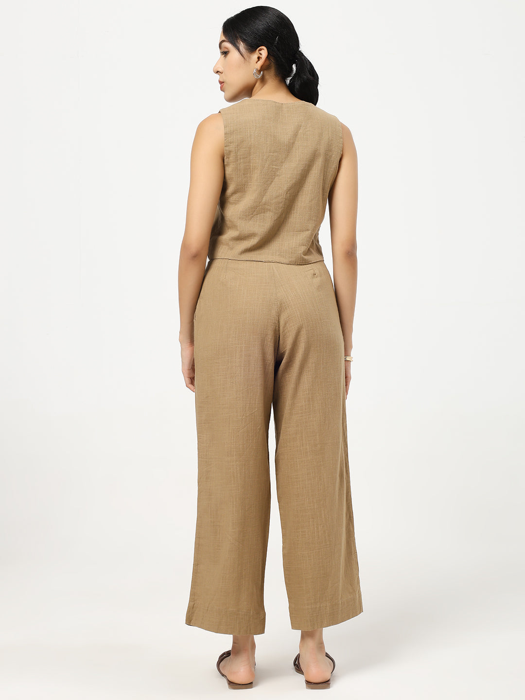 Brown - Linen Blend Waistcoat