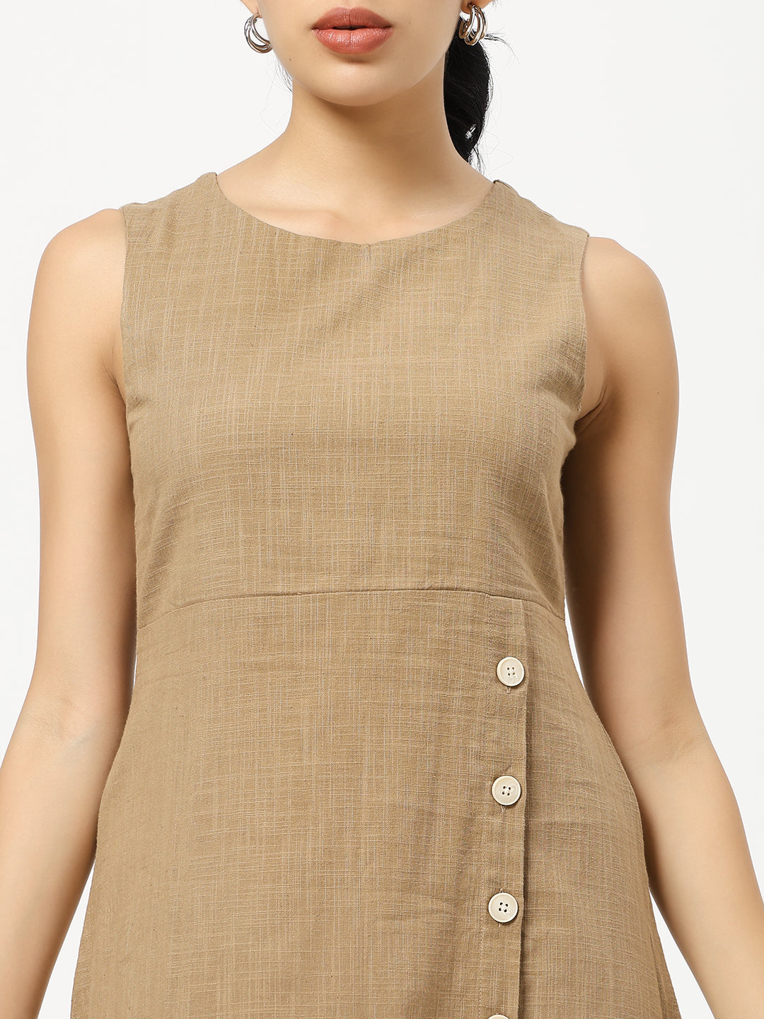 Brown Buttoned A-Line Dress