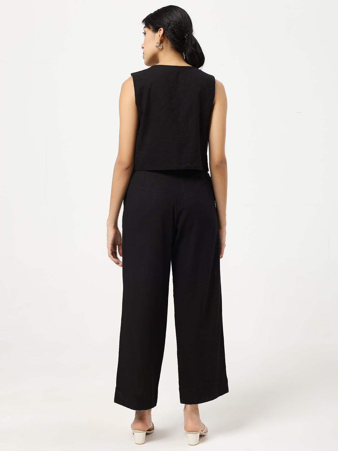 Black - Linen Blend Waistcoat And Trousers Co-Ord Set
