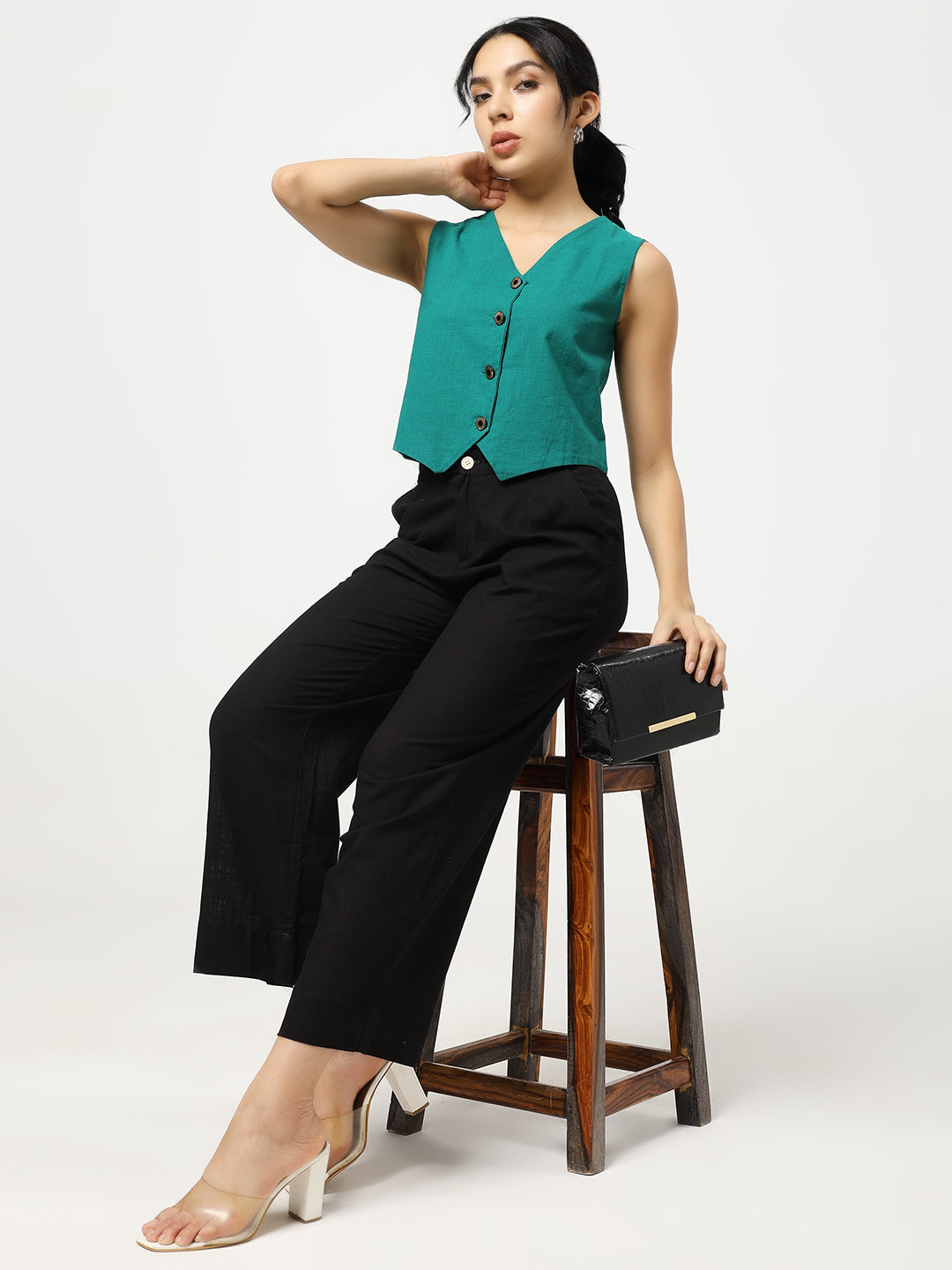 Green - Linen Blend Waistcoat