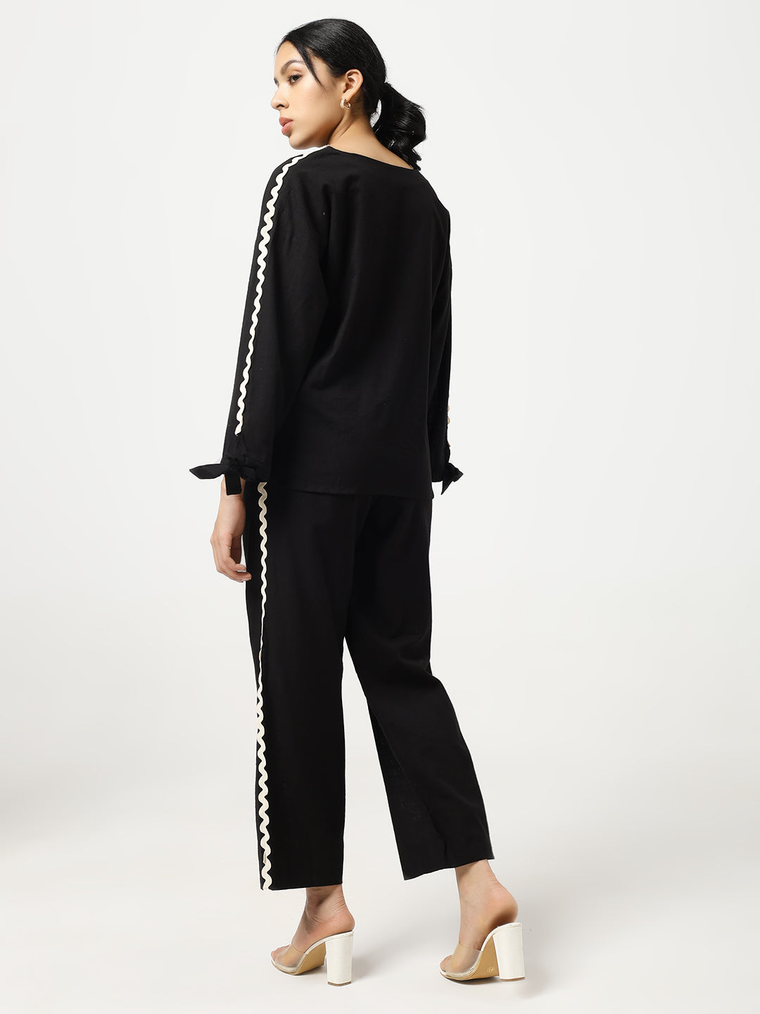 Black - Linen Blend Laced Co-Ord Set