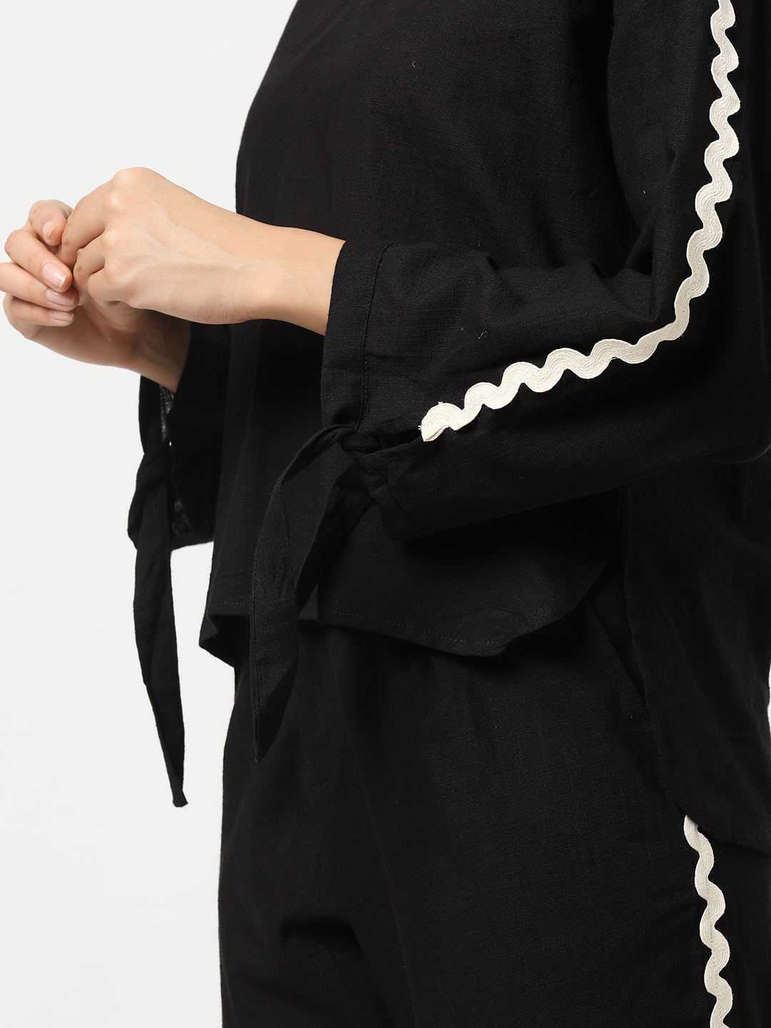 Black - Linen Blend Laced Co-Ord Set