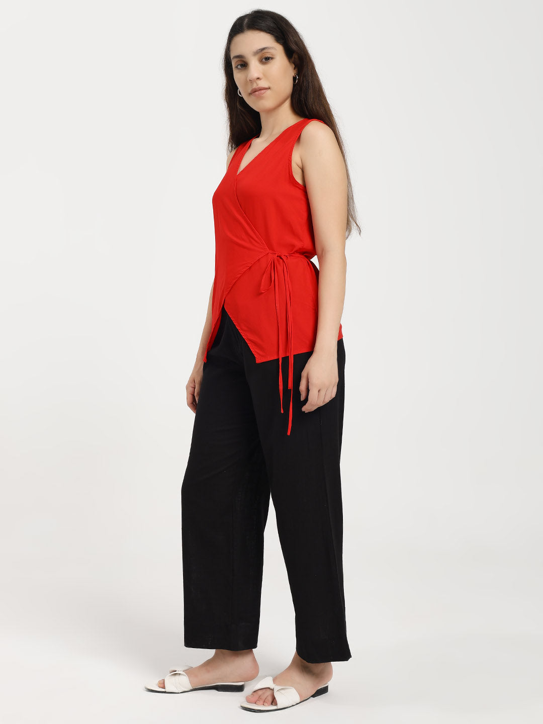 Red Wrap Around Top & Trousers Co-Ord Set