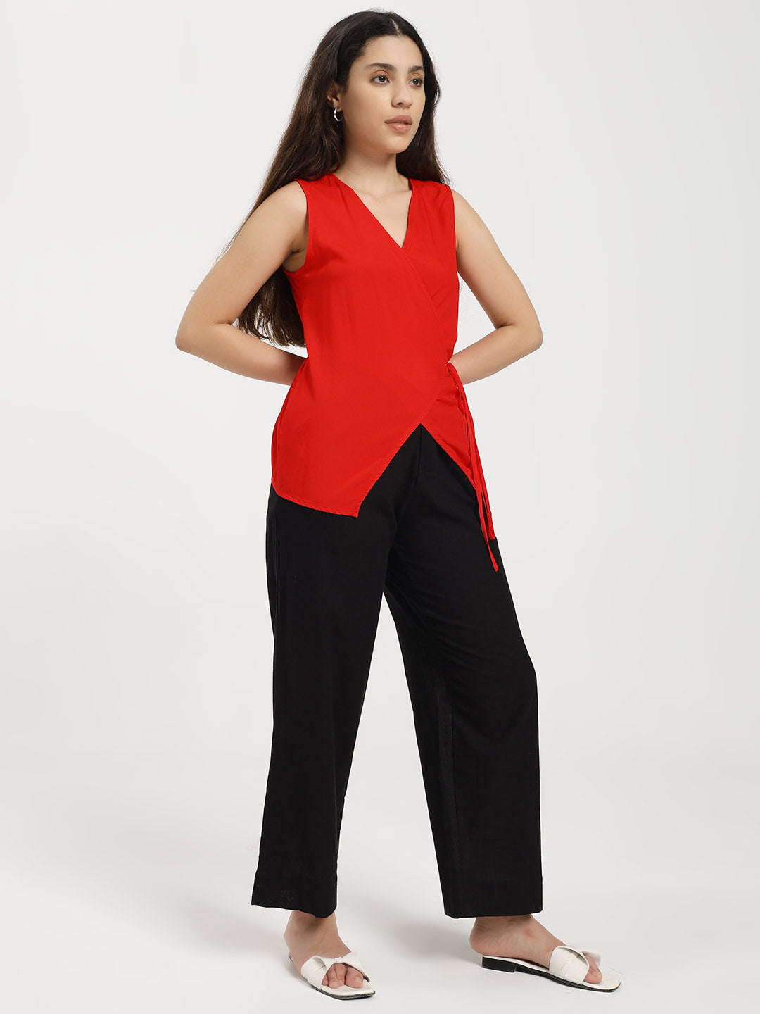 Red Wrap Around Top & Trousers Co-Ord Set