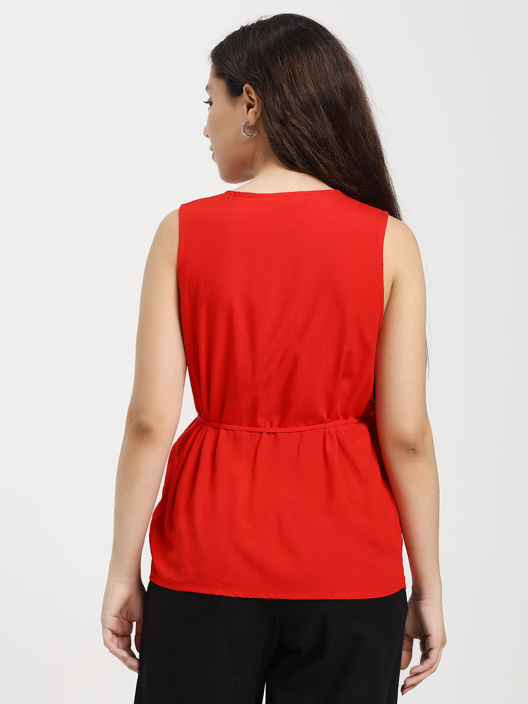 Red Wrap Around Top & Trousers Co-Ord Set