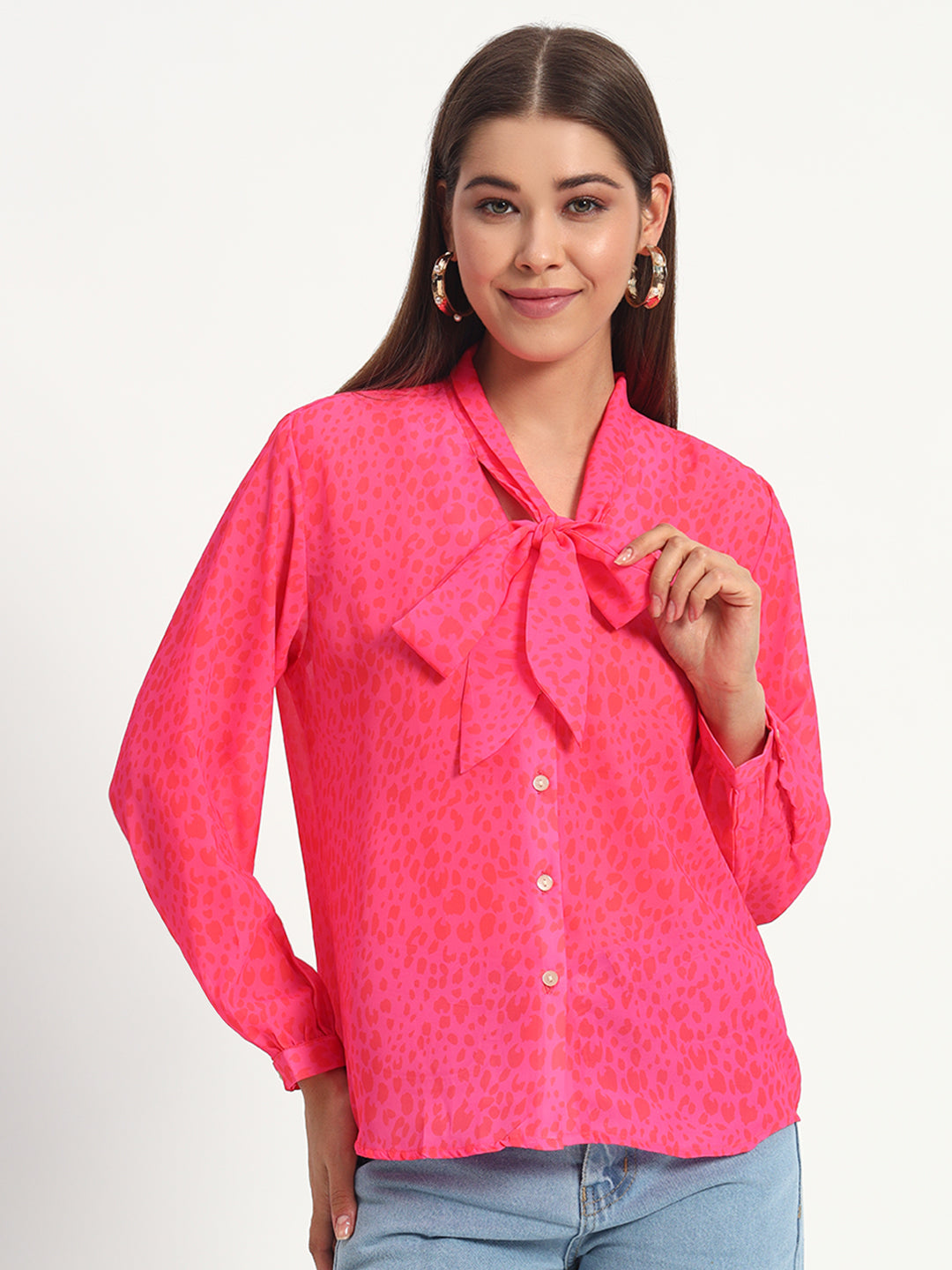 Hot Pink Animal Print Bow Shirt