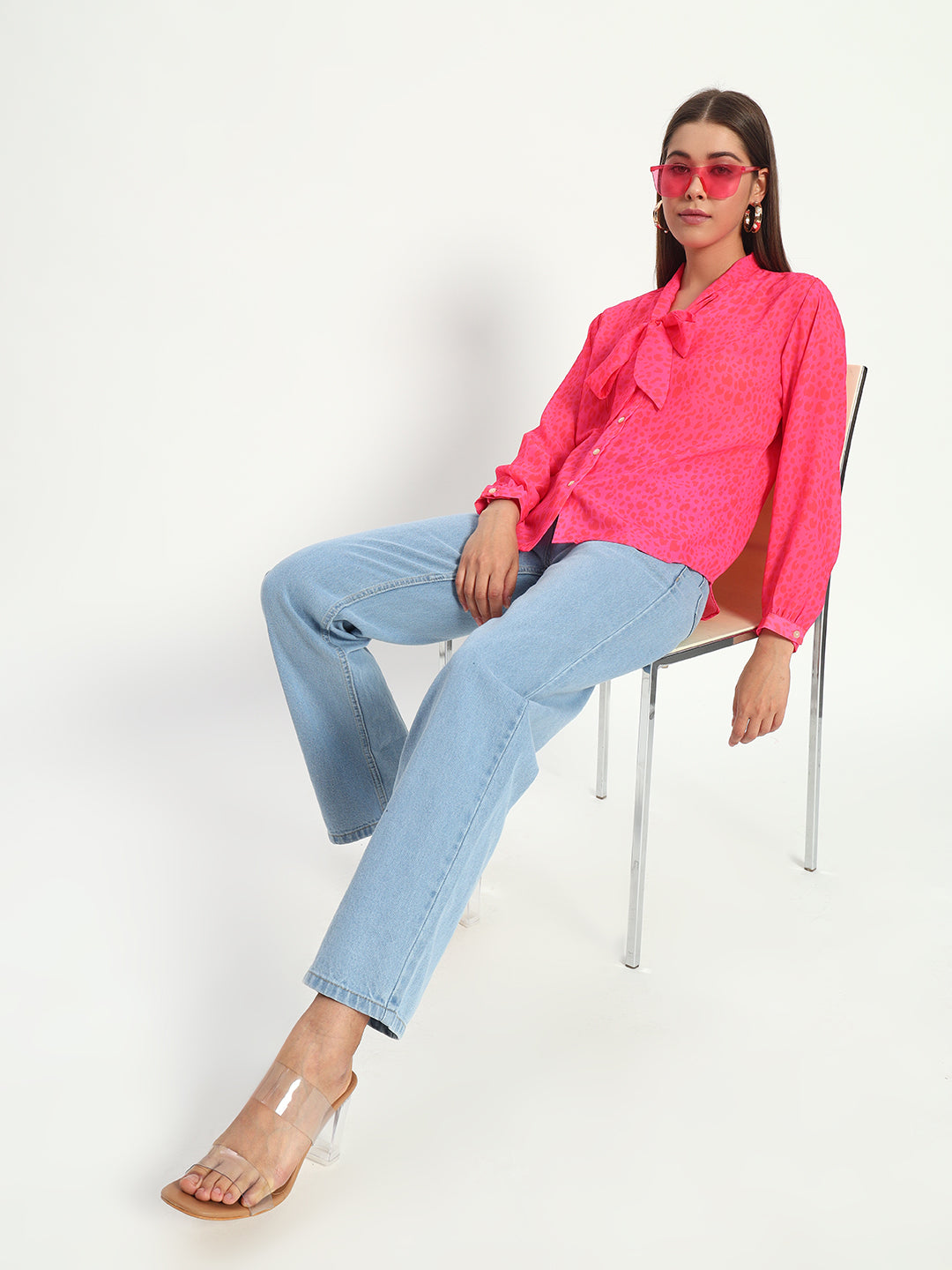 Hot Pink Animal Print Bow Shirt