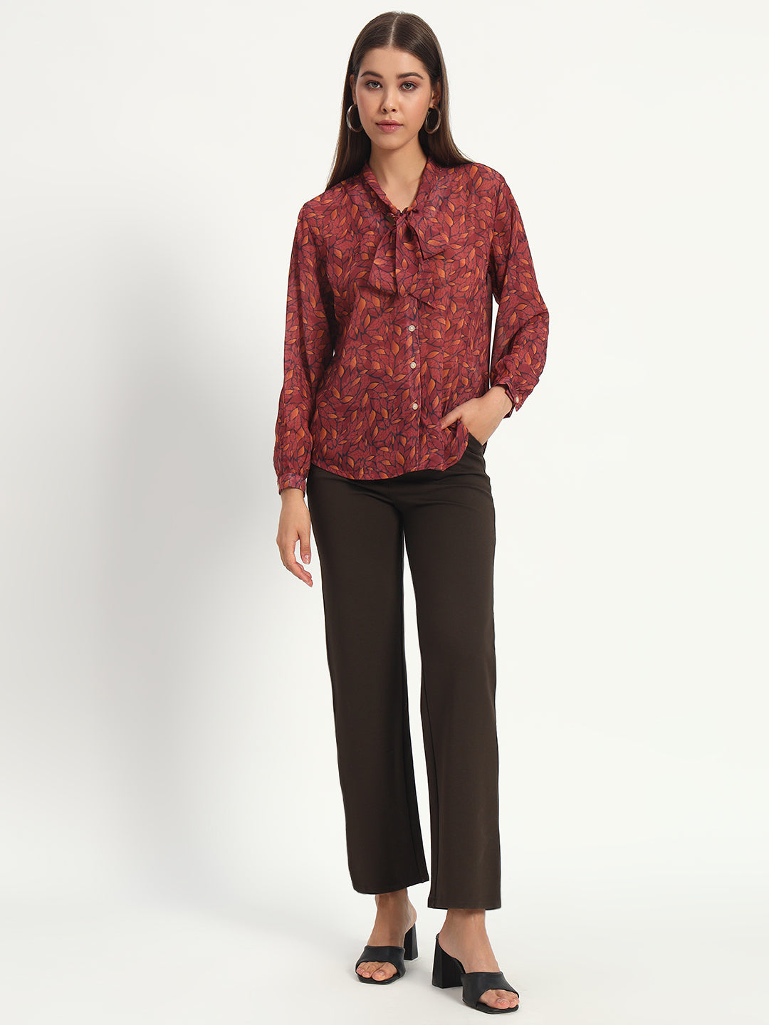 Maroon Lucent Leaf Bow Shirt