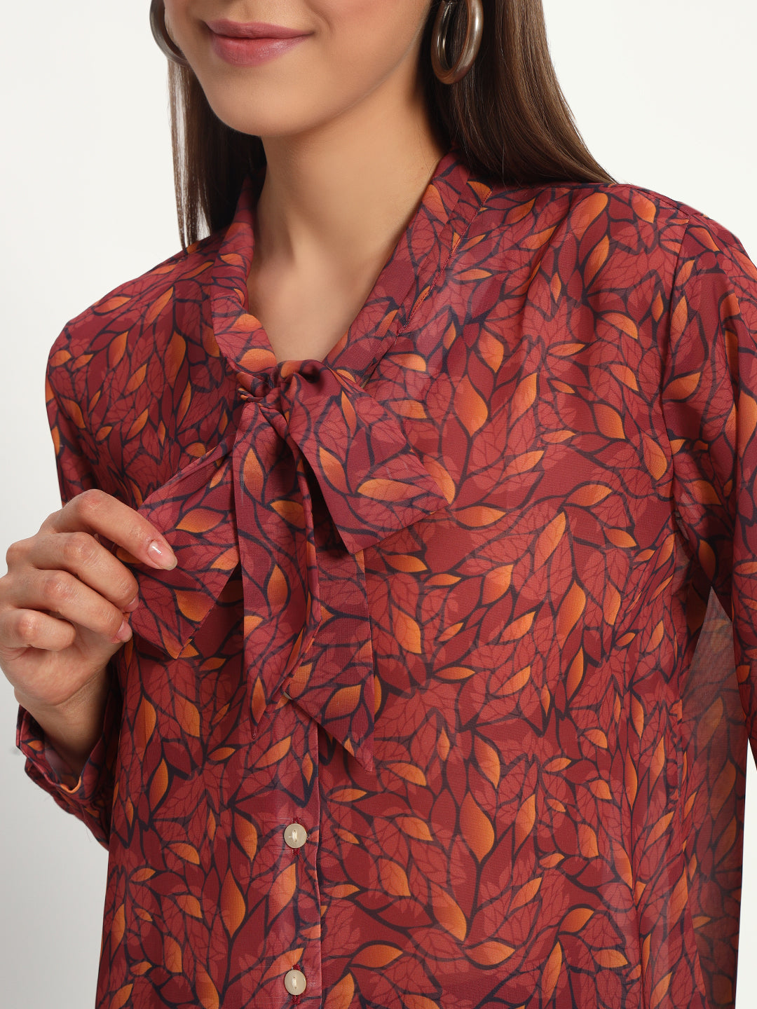 Maroon Lucent Leaf Bow Shirt