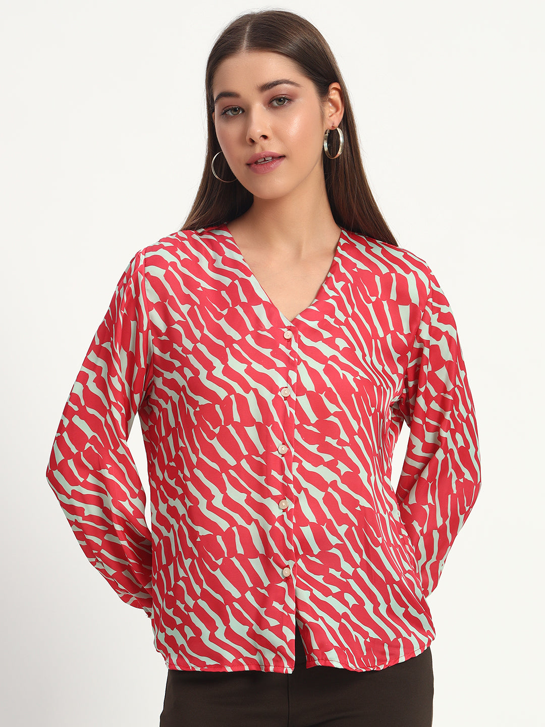 Cherry Red Wavy Print Shirt