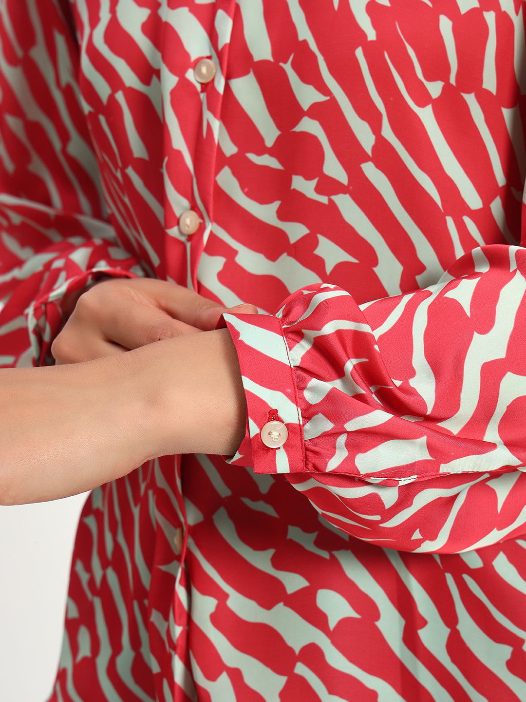 Cherry Red Wavy Print Shirt