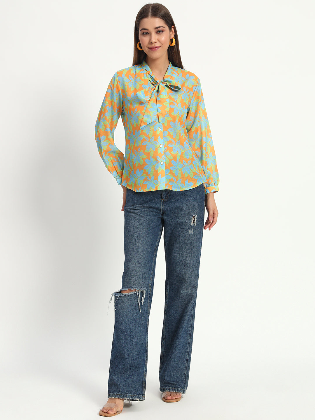 Bright Yellow Floral Bow Shirt