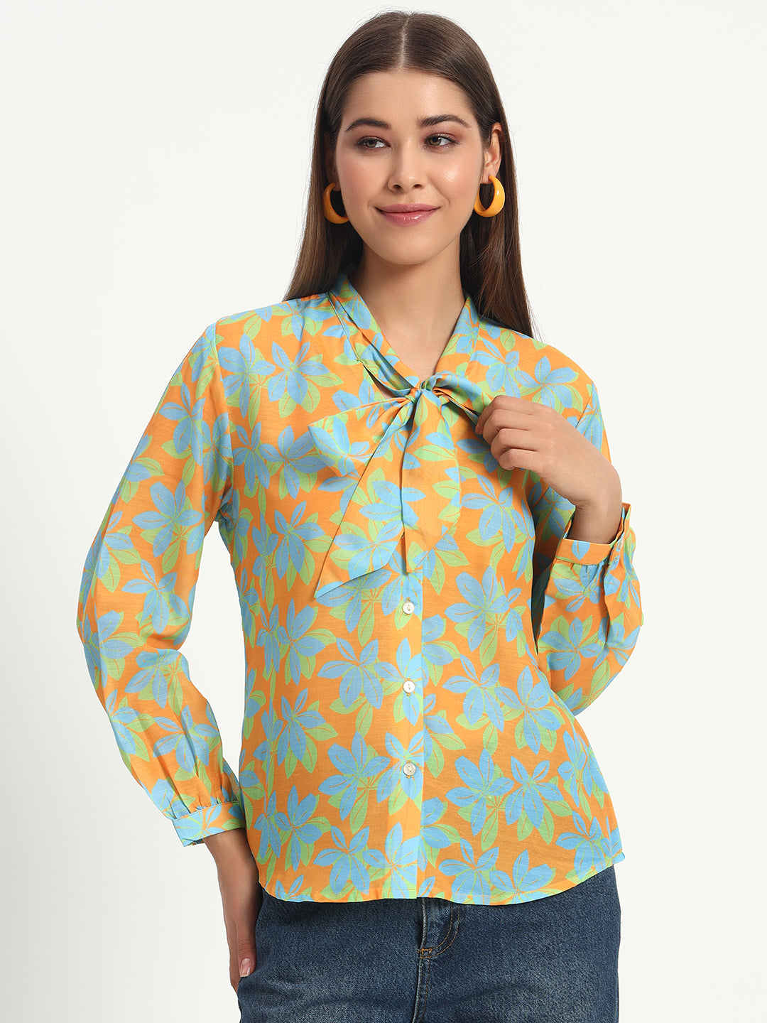 Bright Yellow Floral Bow Shirt