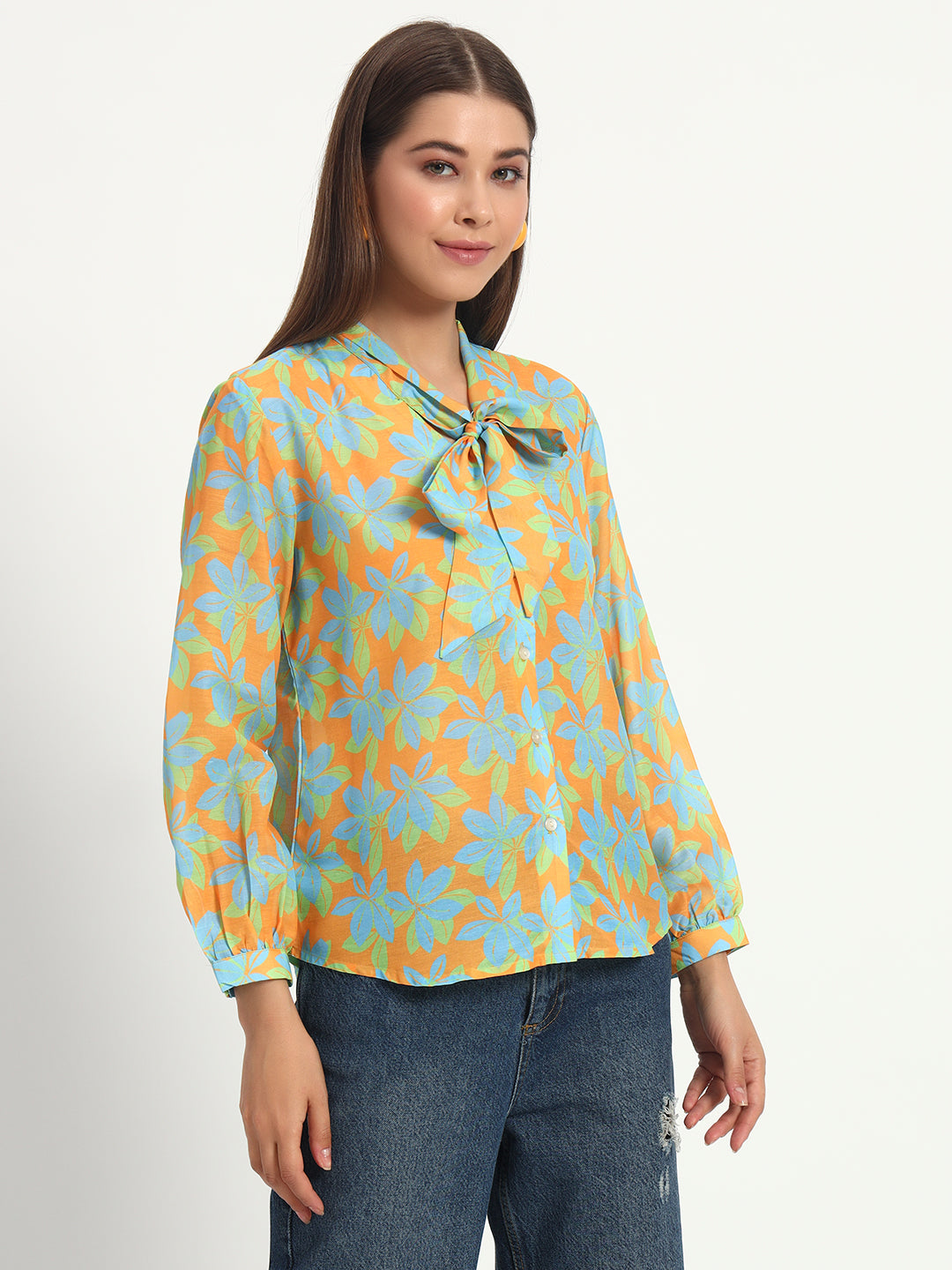 Bright Yellow Floral Bow Shirt