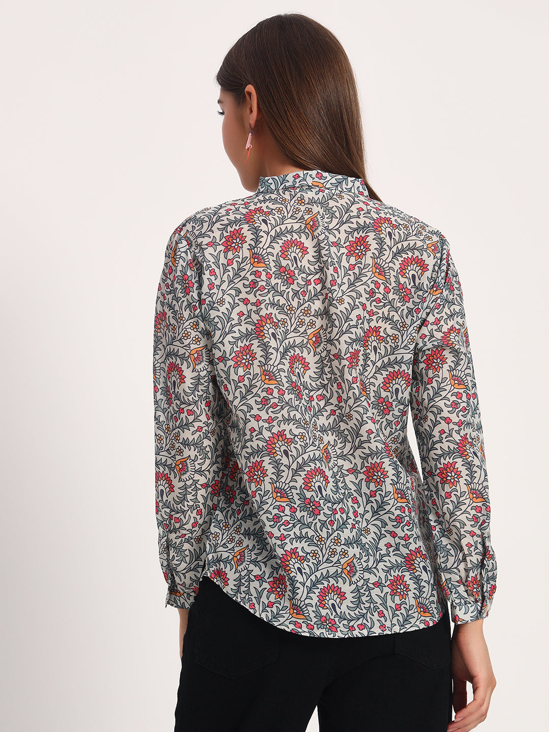 Damask Floral Print Bow Shirt