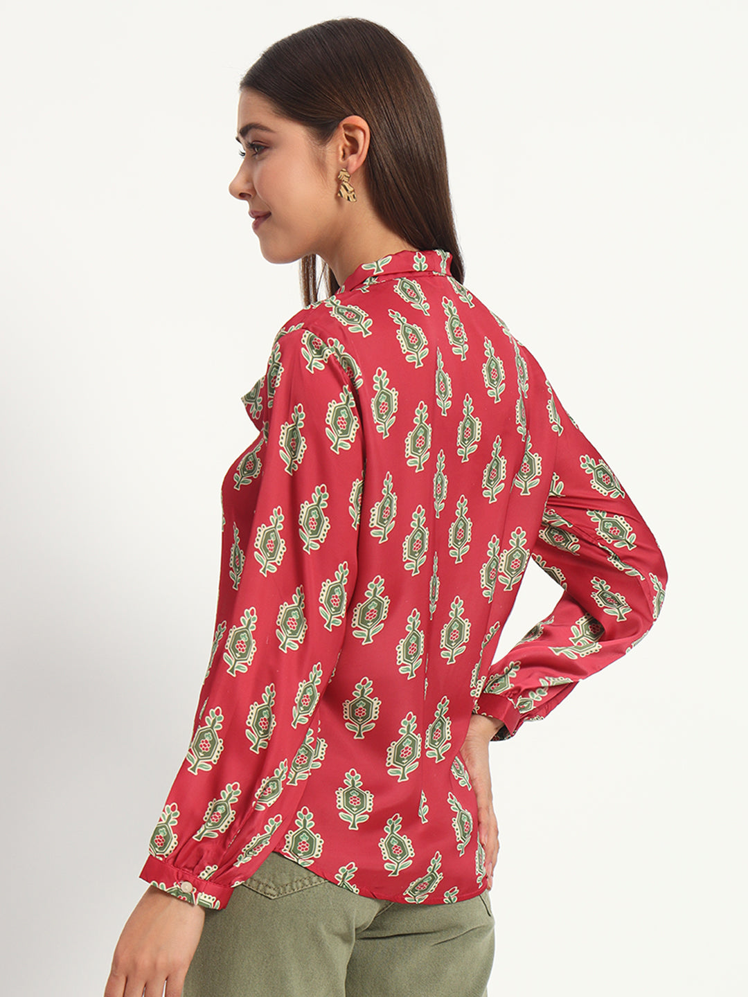 Cadmium Red Printed Bow Shirt