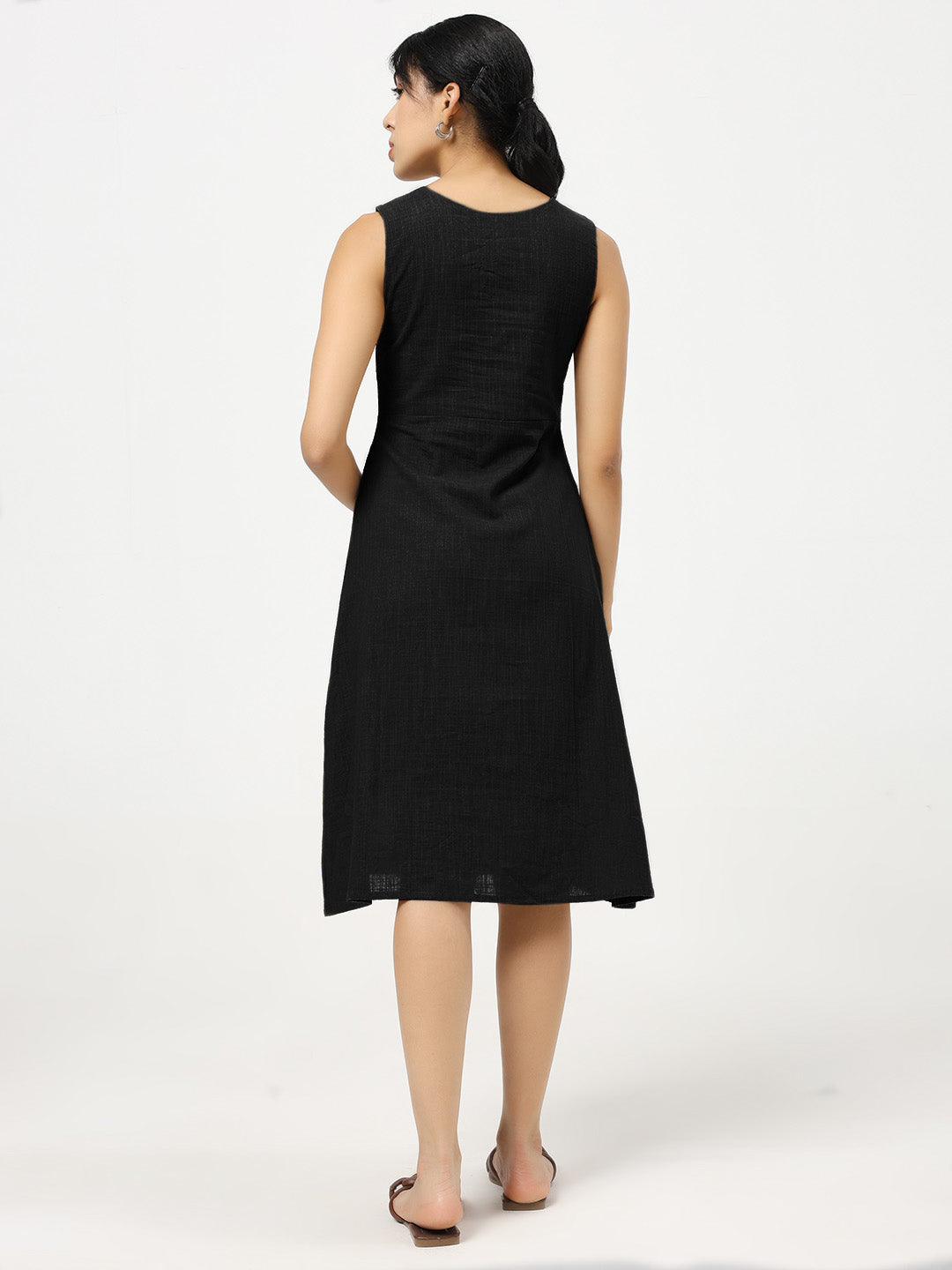 Black Buttoned A-Line Dress