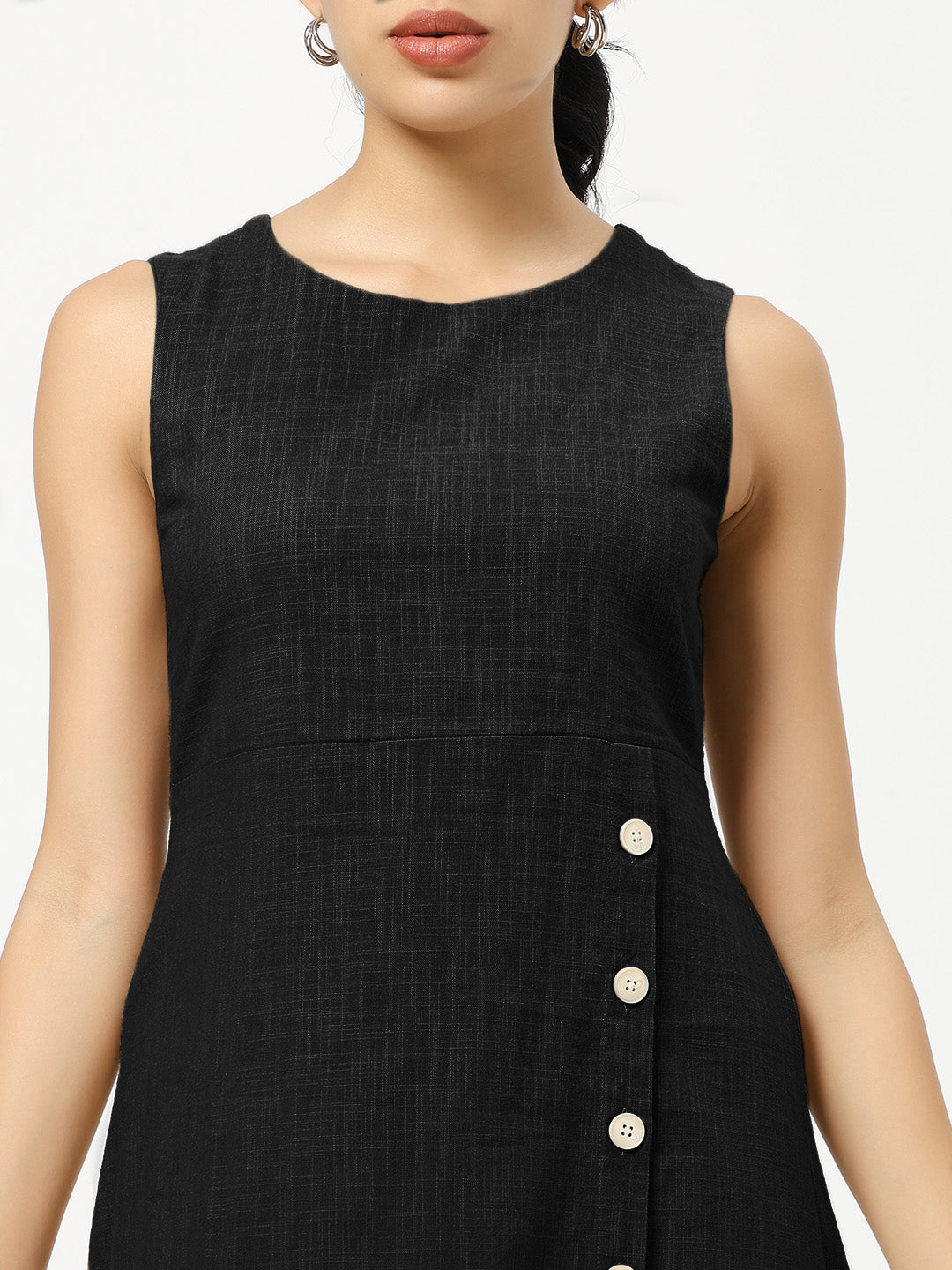Black Buttoned A-Line Dress