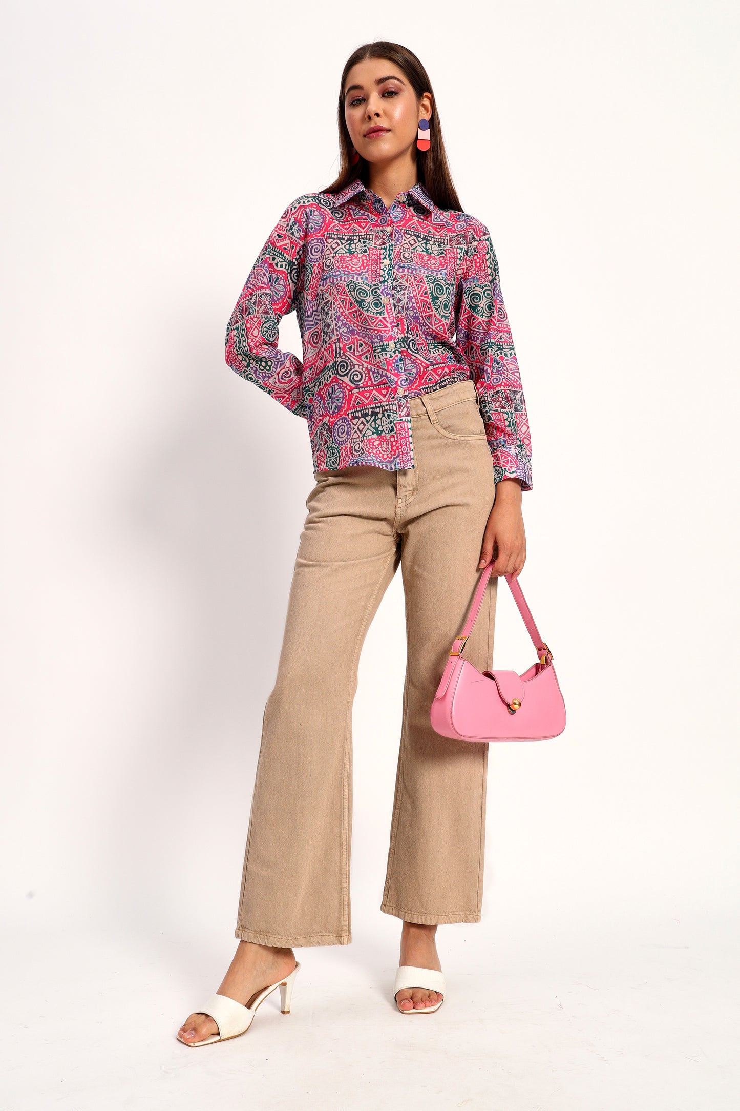 Dark Beige Denim Straight Fit Wide Leg Jeans
