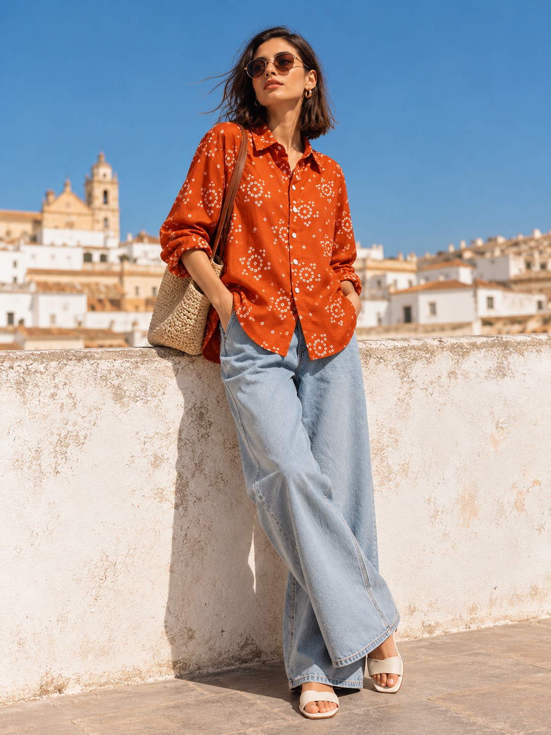 Orange Bandhani Mul Cotton Shirt