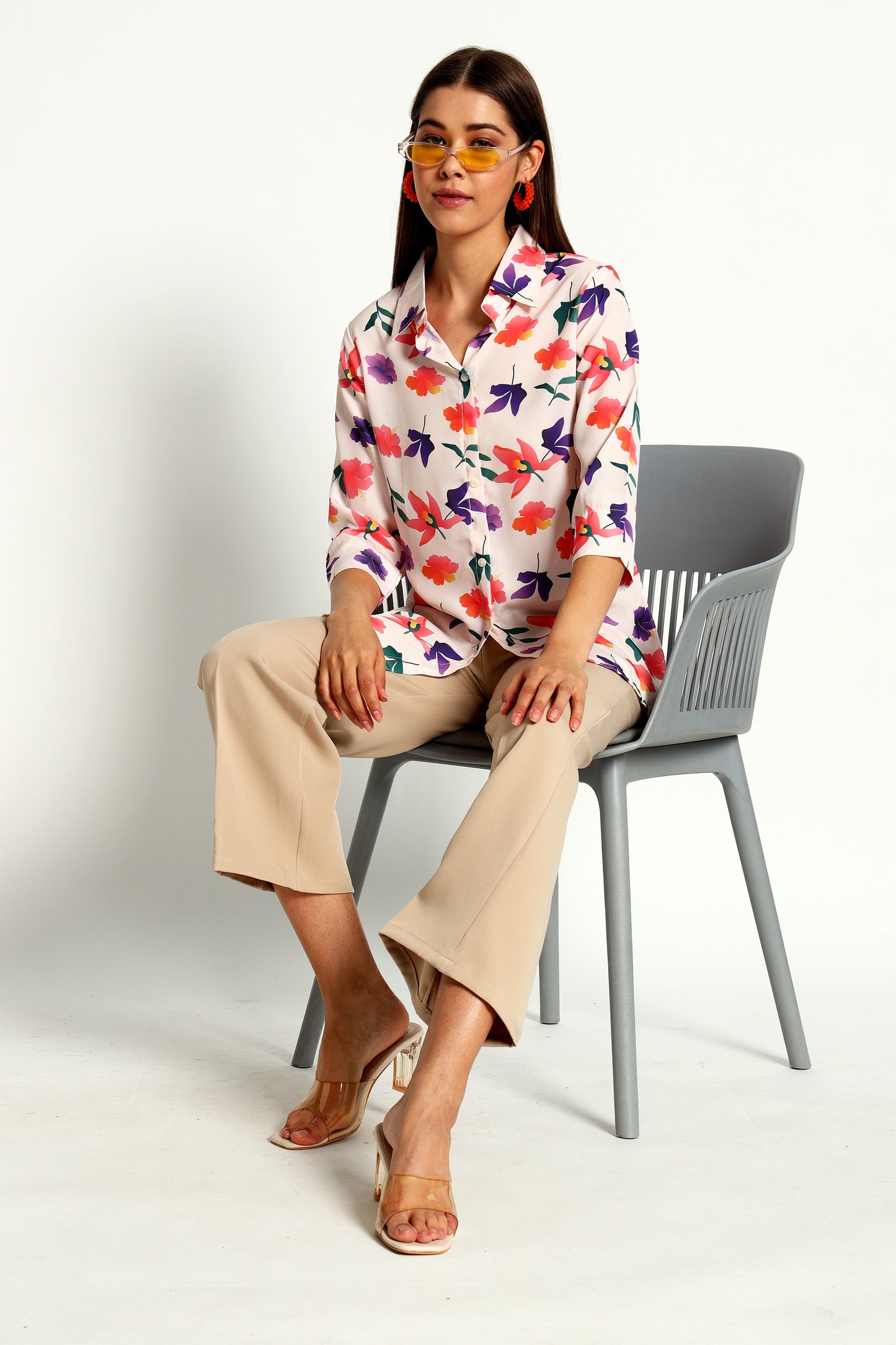 Floral Printed Shirt Style Tunic