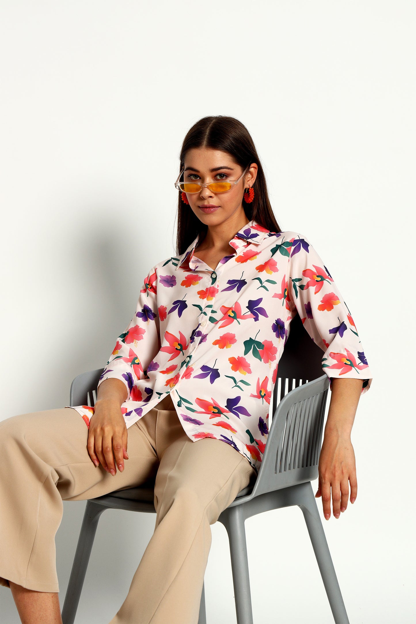 Floral Printed Shirt Style Tunic