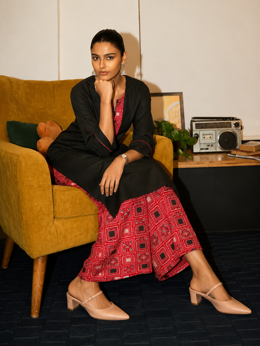 SURKH – Black Printed Kurta Set
