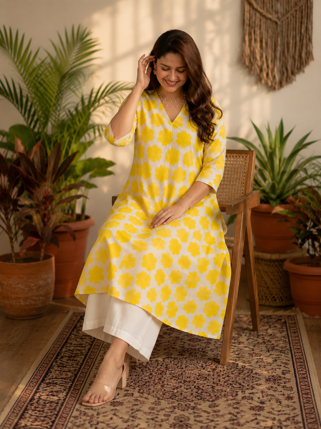 BAHAR– Yellow Printed A-Line Kurta Set