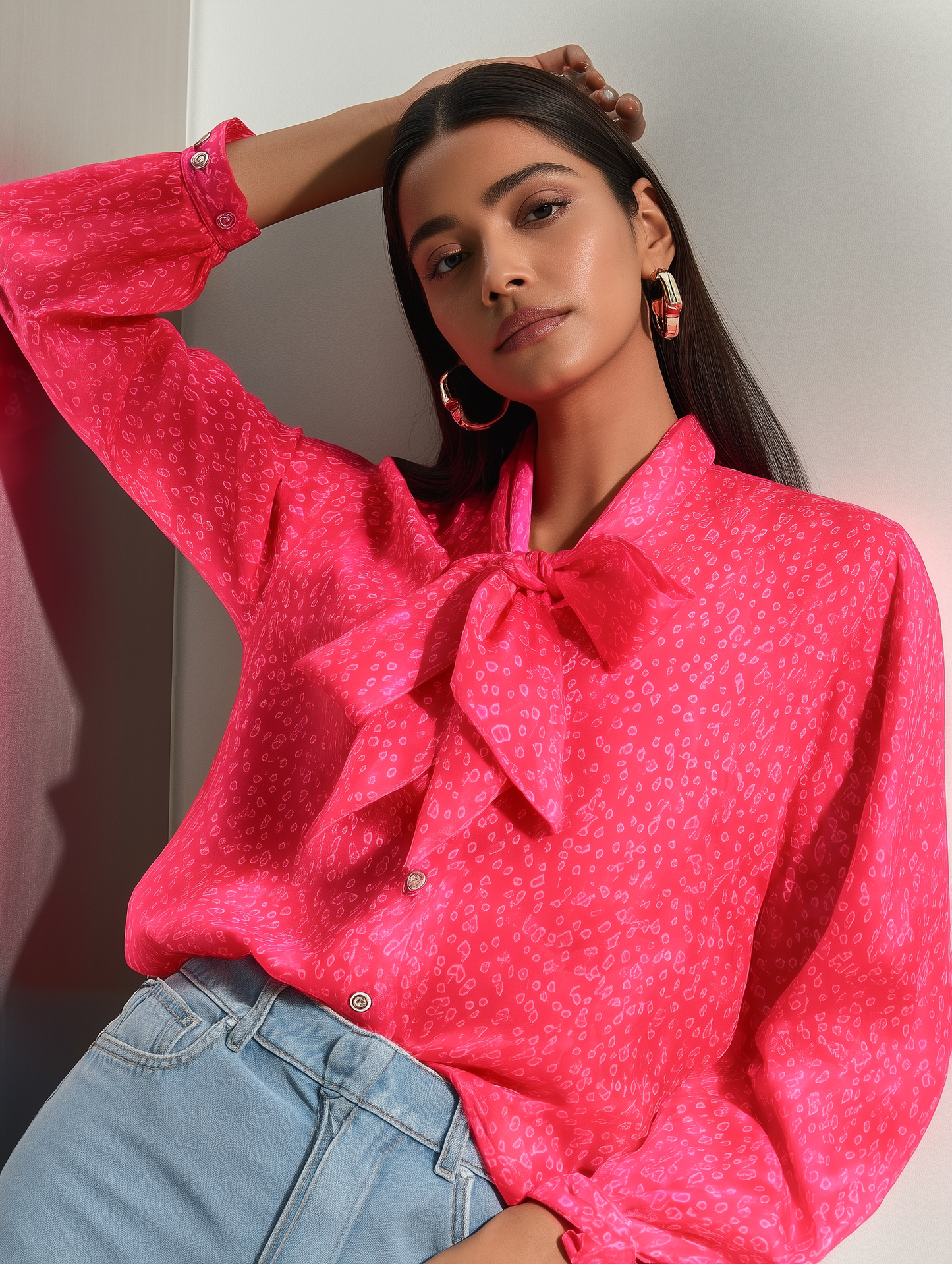 Hot Pink Animal Print Bow Shirt