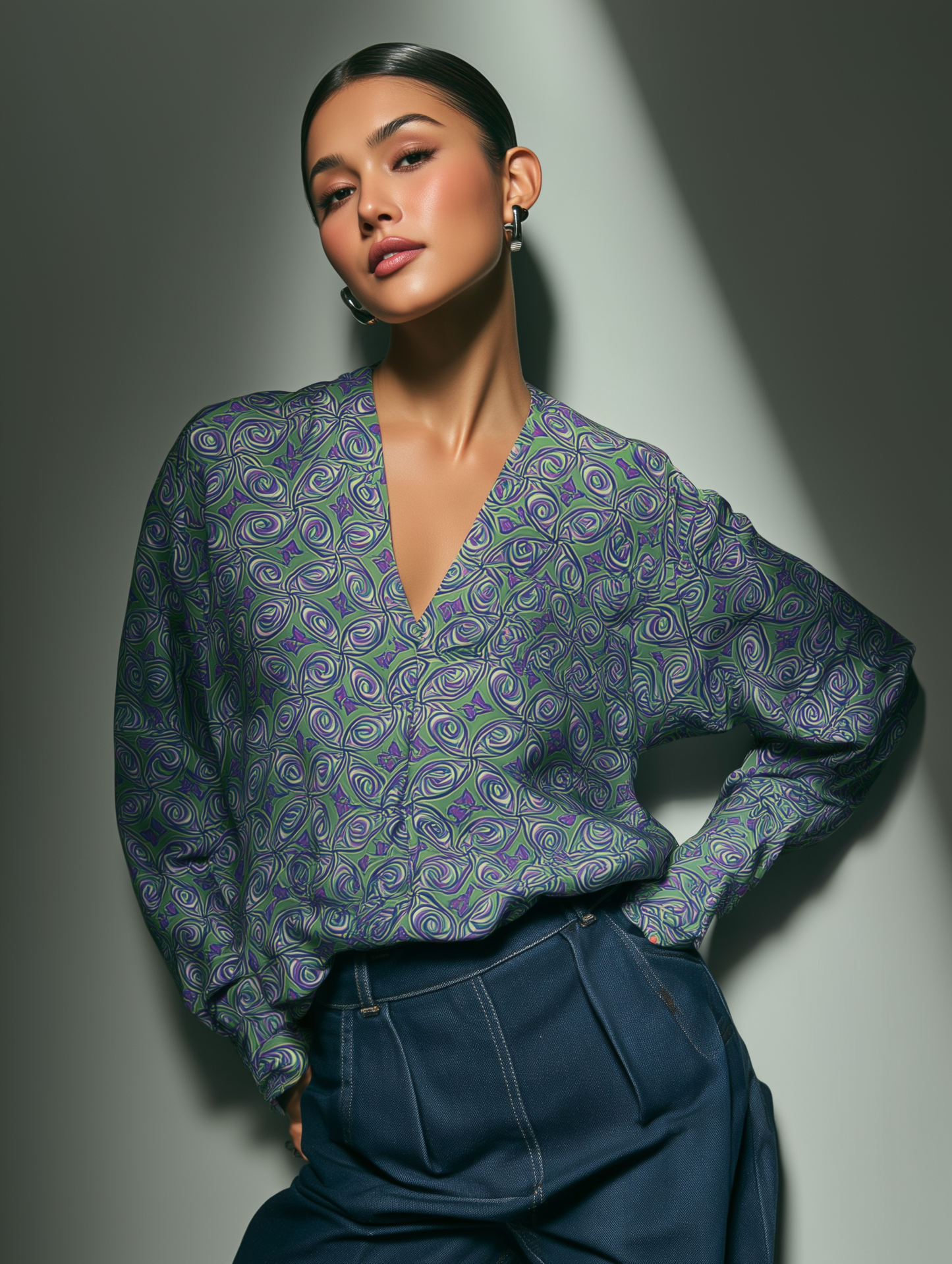 Bright Green Scroll Print Shirt