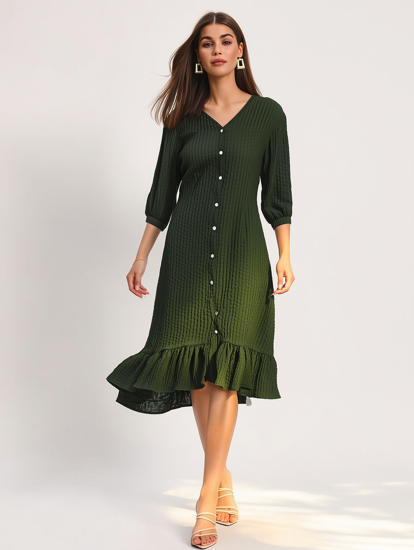 Wrinkle Olive A-line Dress