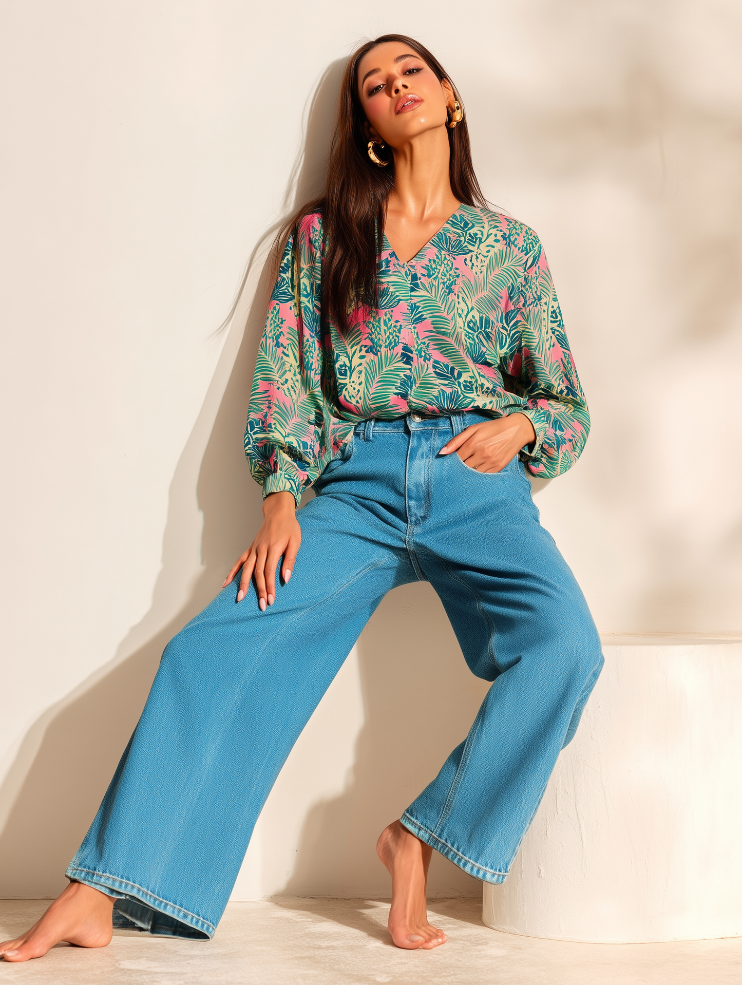 Bright Pink Leafy Print Shirt