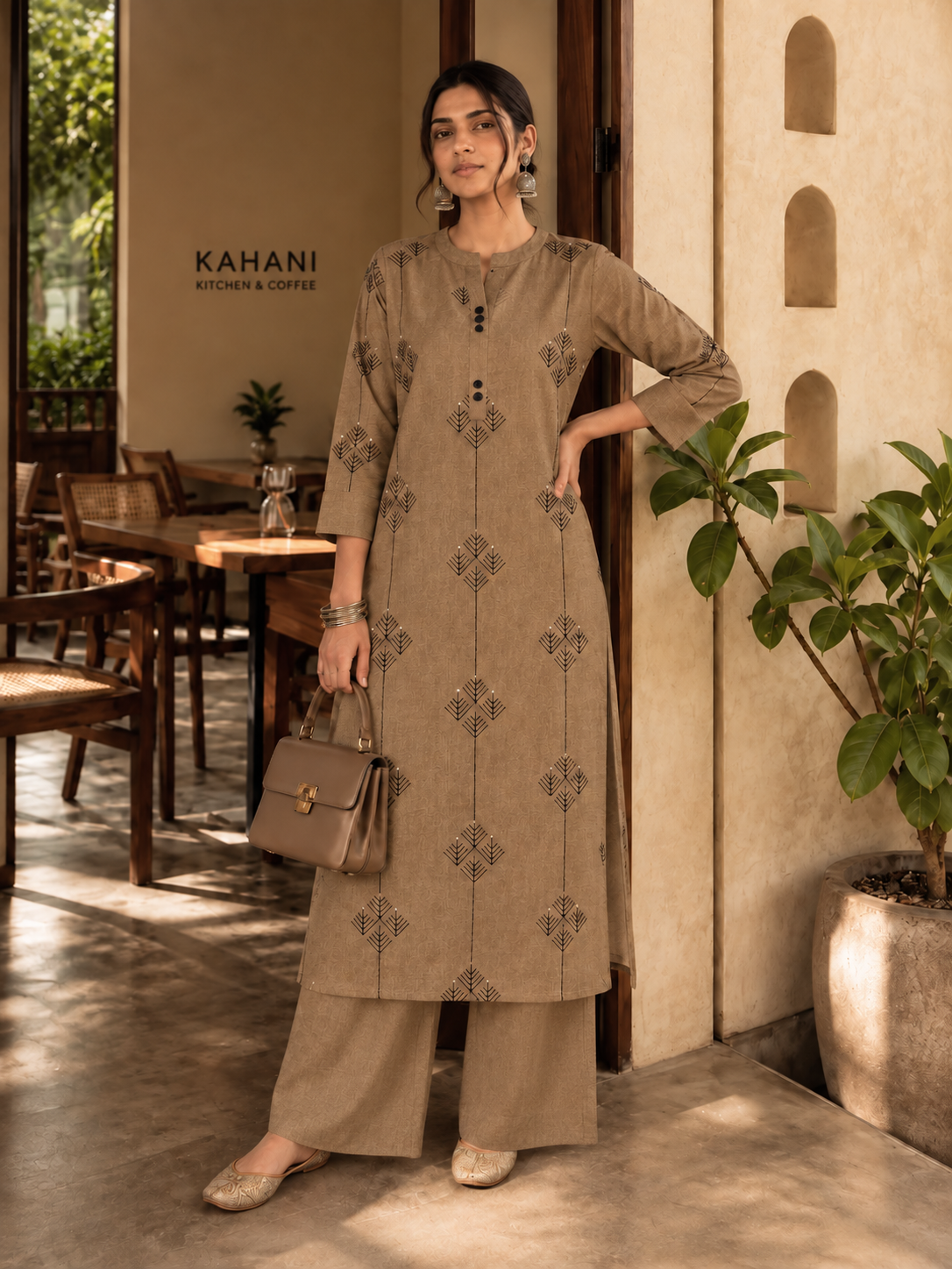 KHAAS – Chikoo Embroidered Kurta Set