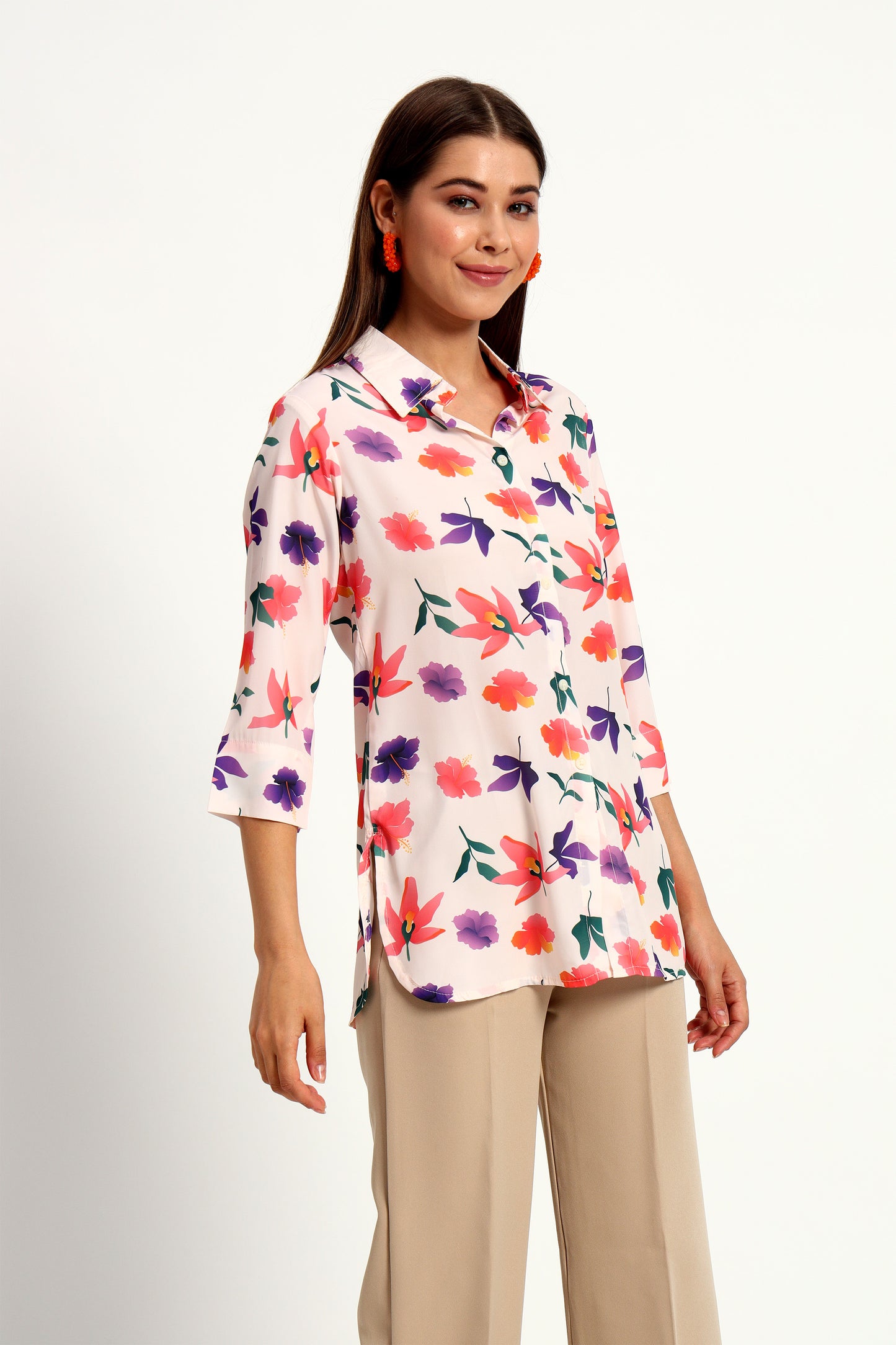 Floral Printed Shirt Style Tunic