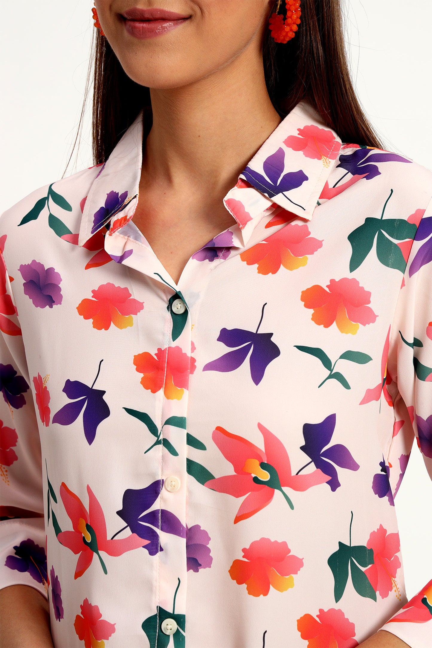 Floral Printed Shirt Style Tunic