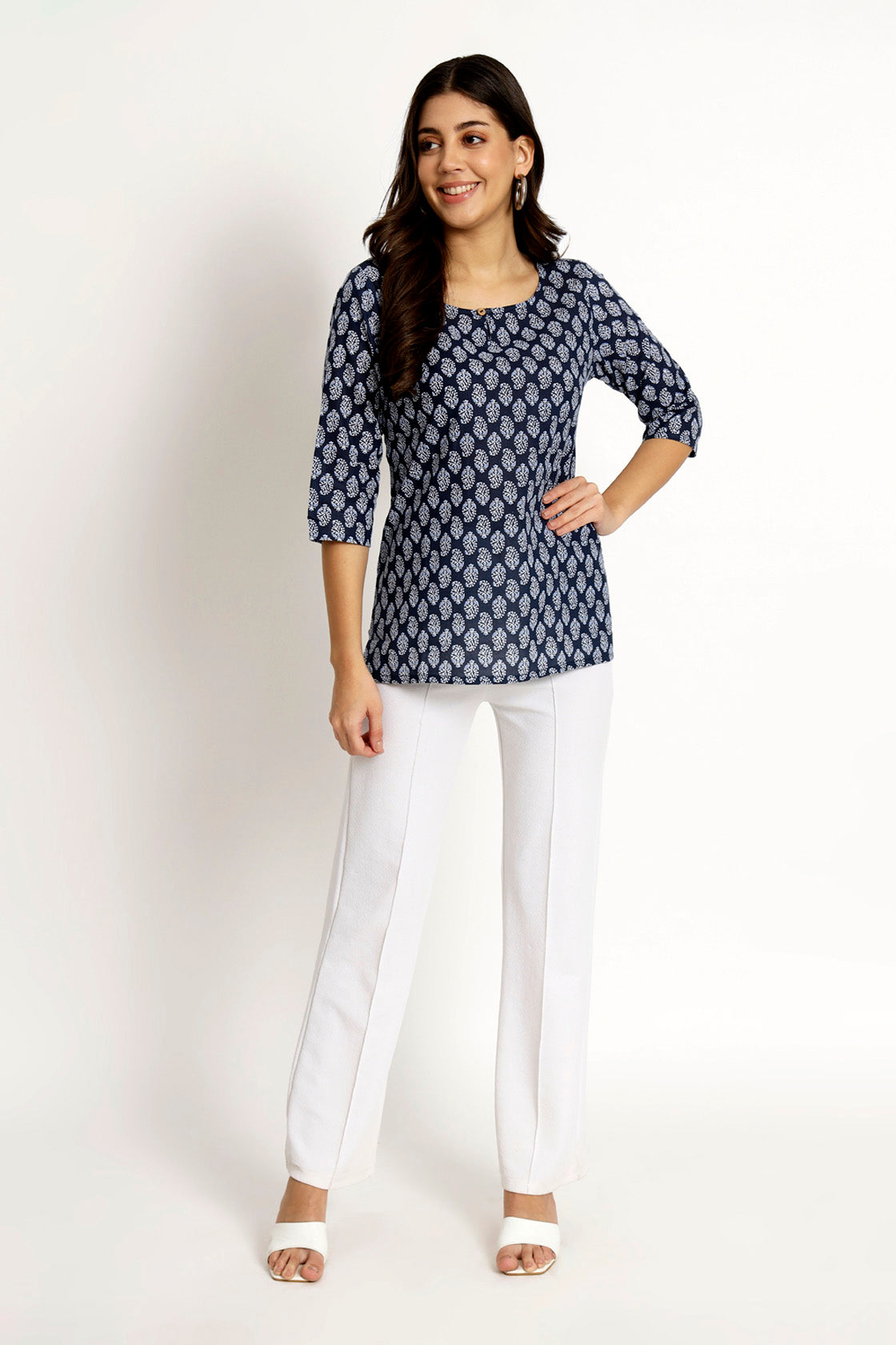 Navy Block Printed Short Tunic