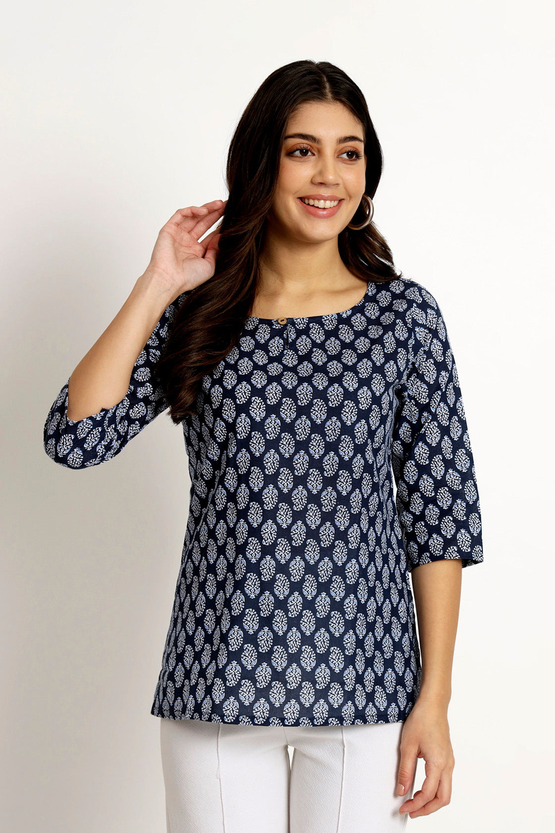 Navy Block Printed Short Tunic
