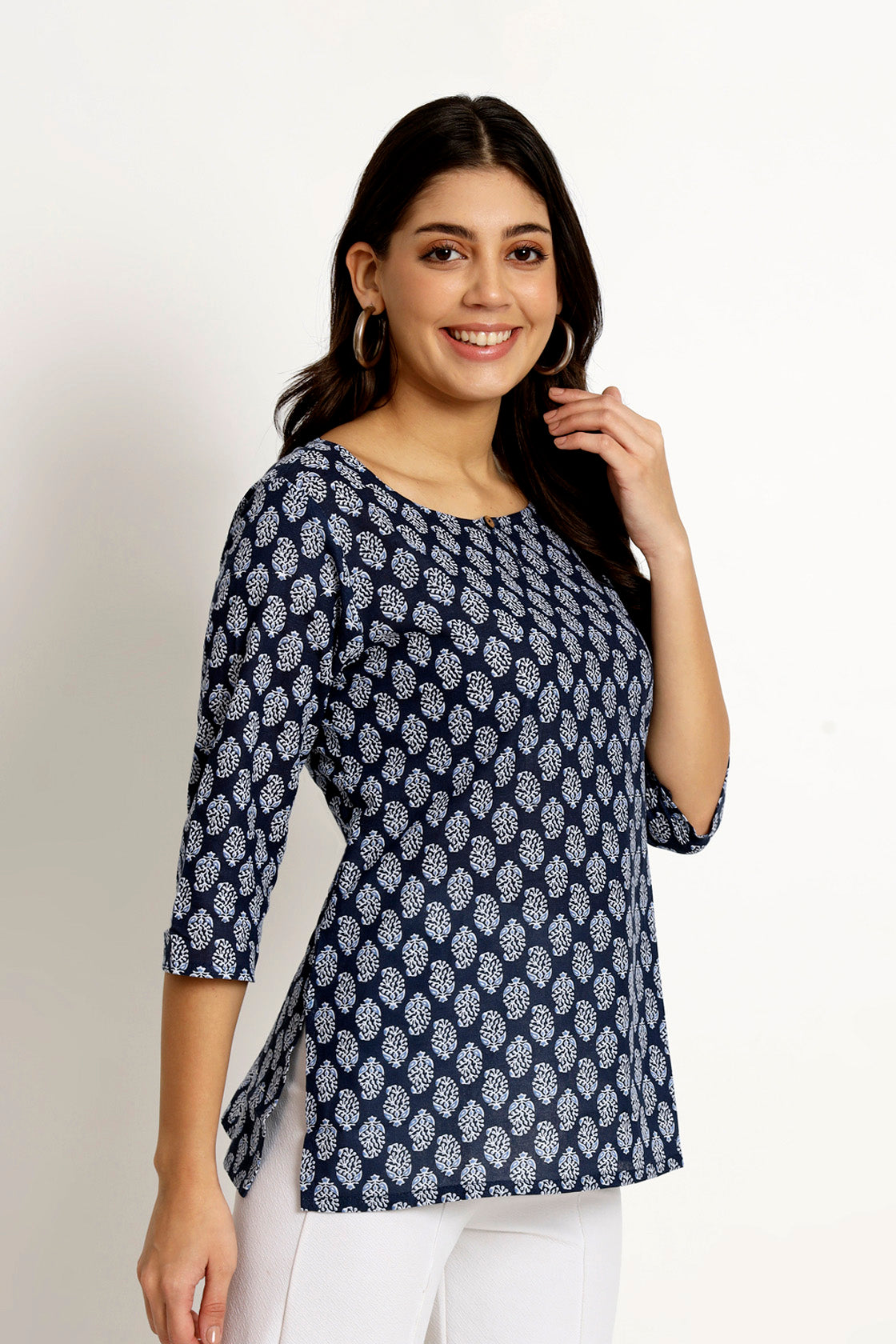 Navy Block Printed Short Tunic