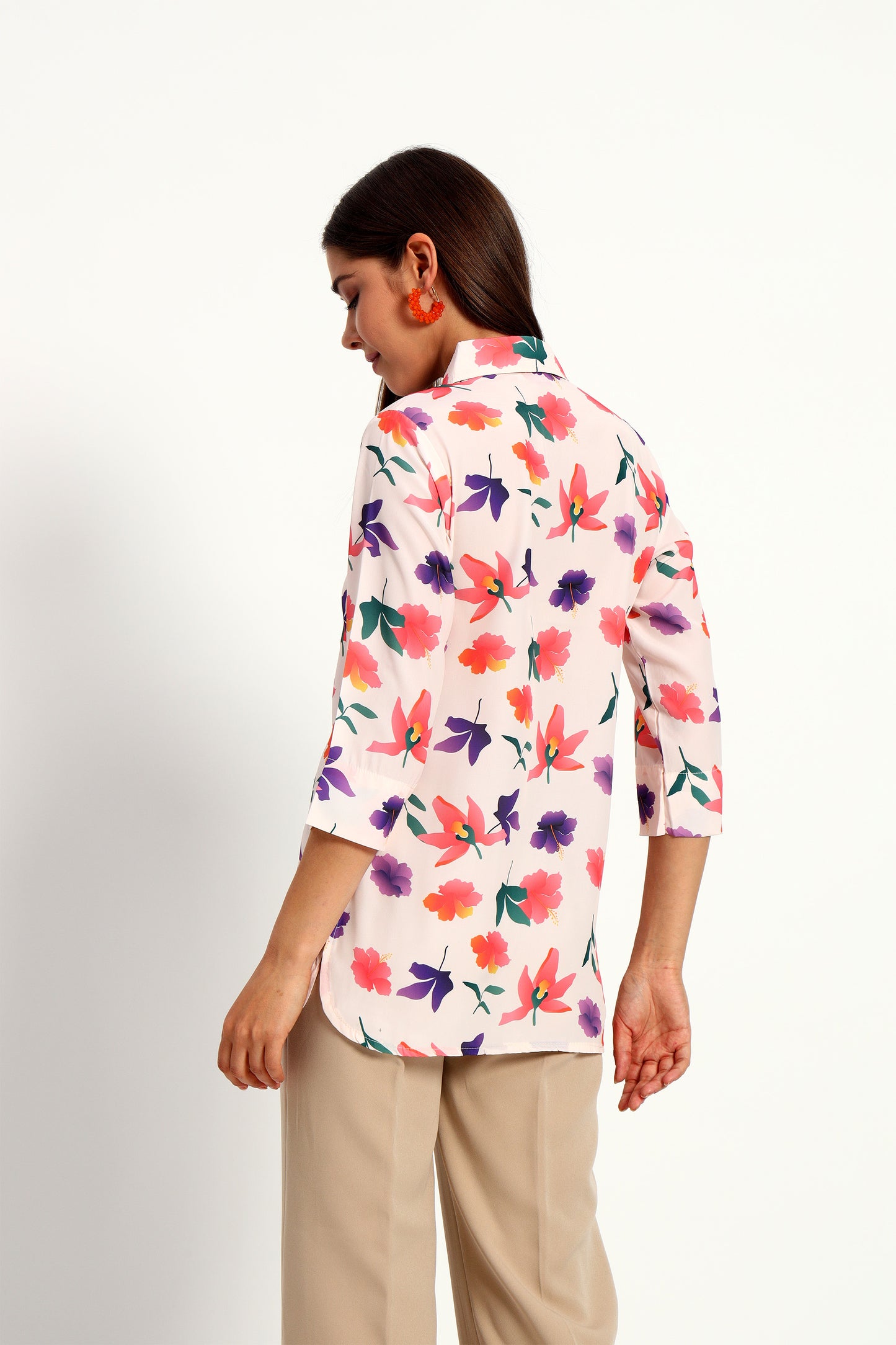 Floral Printed Shirt Style Tunic