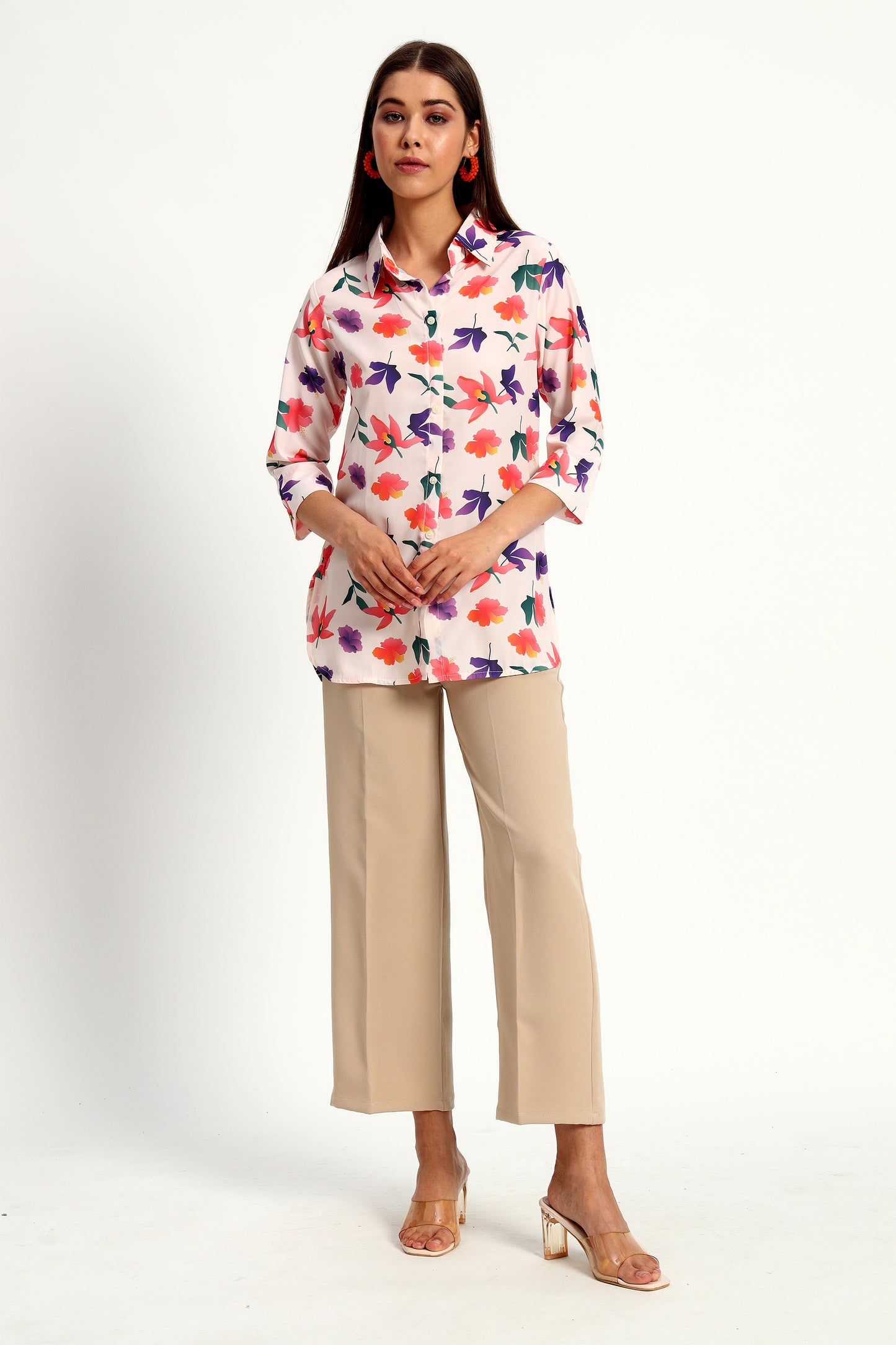 Floral Printed Shirt Style Tunic